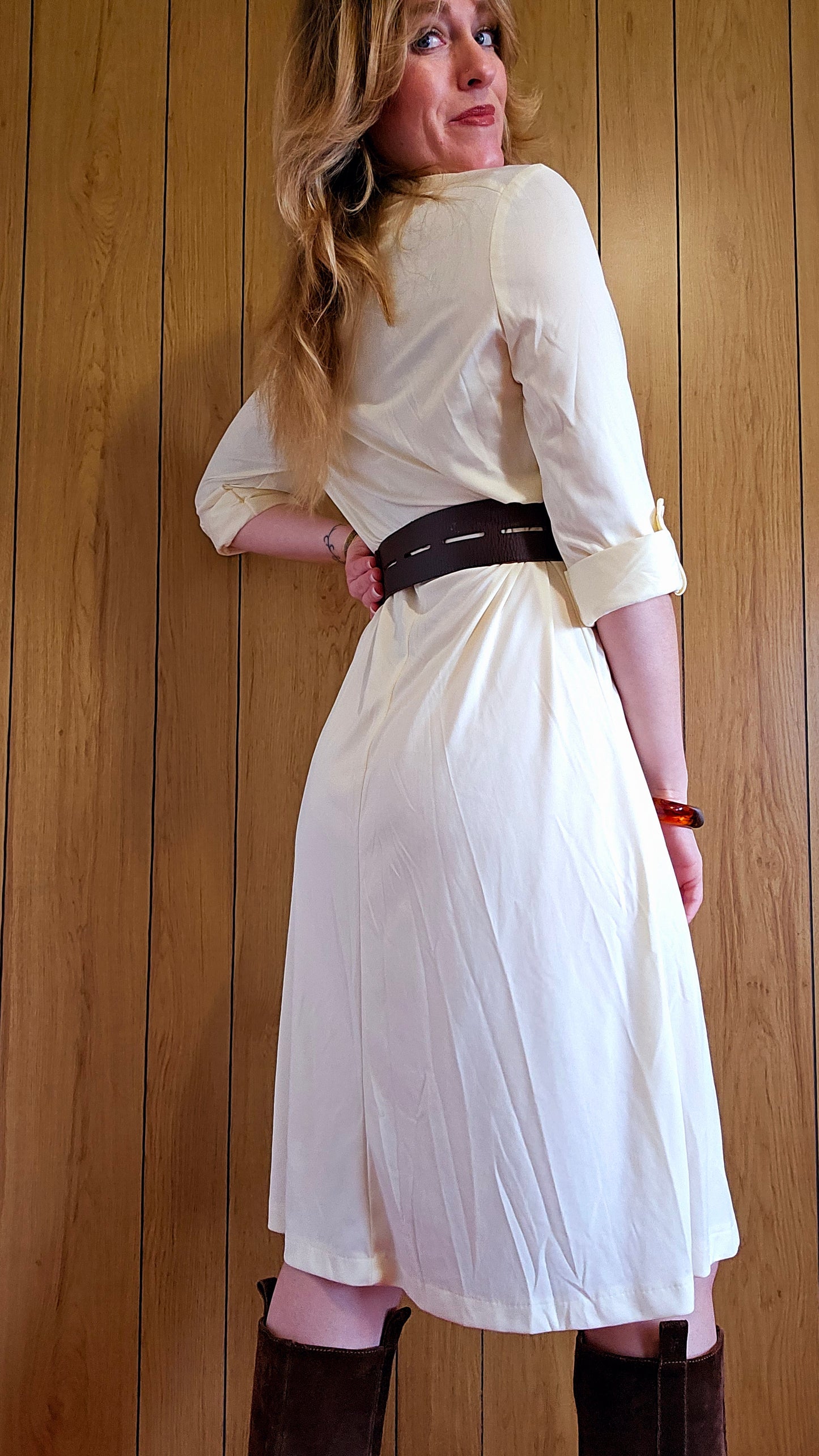 60s/70s Creamy White Dress (M/snugL)