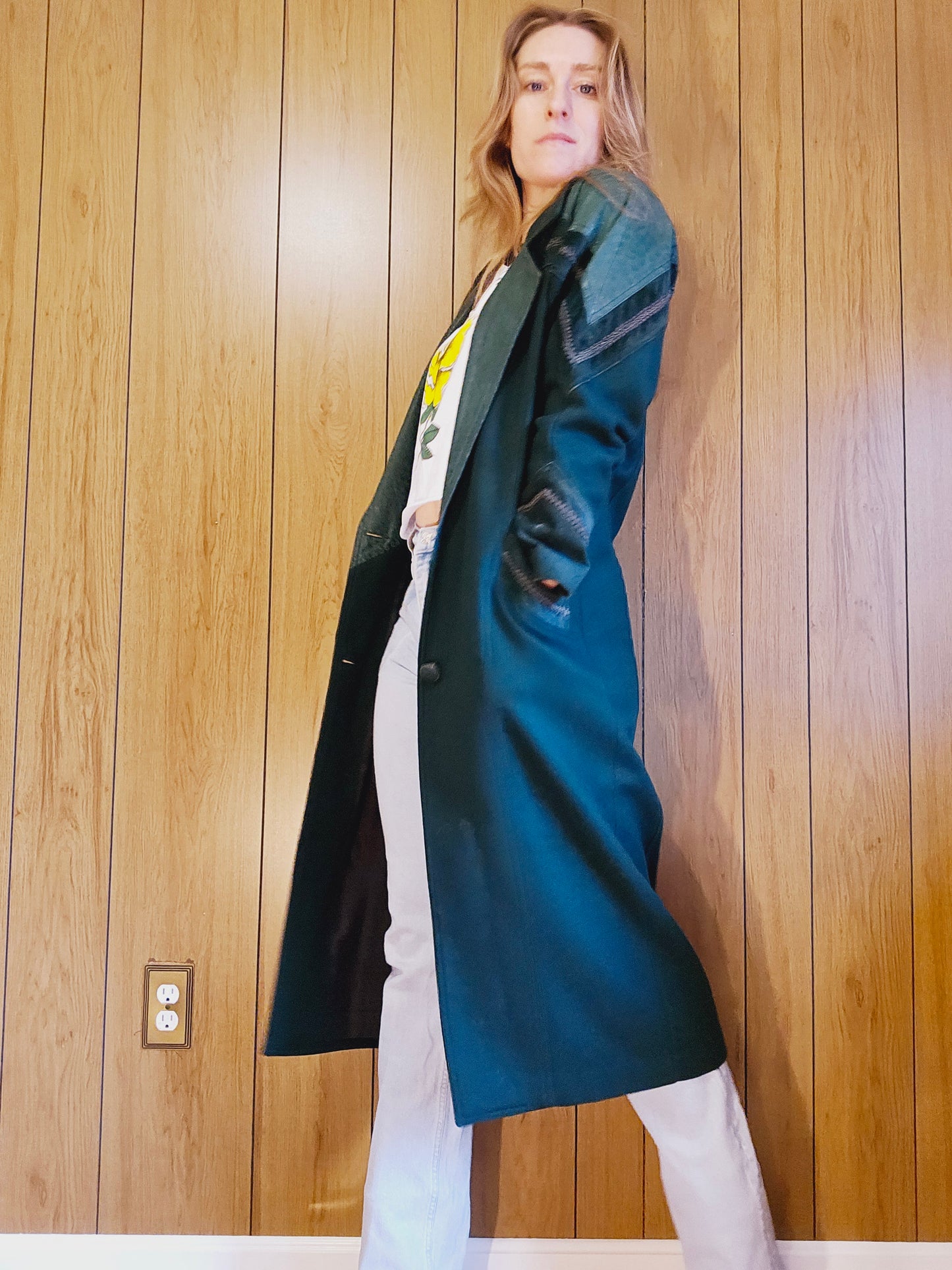 1980s David Benjamin Green Wool & Suede Leather Duster (M/L)
