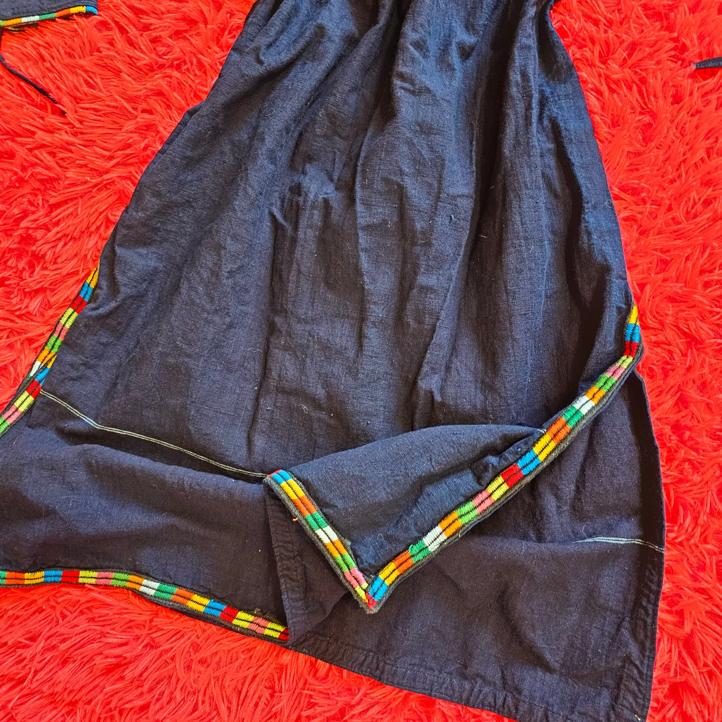 60s Navy Blue Dress with Rainbow Embroidery (M/L)