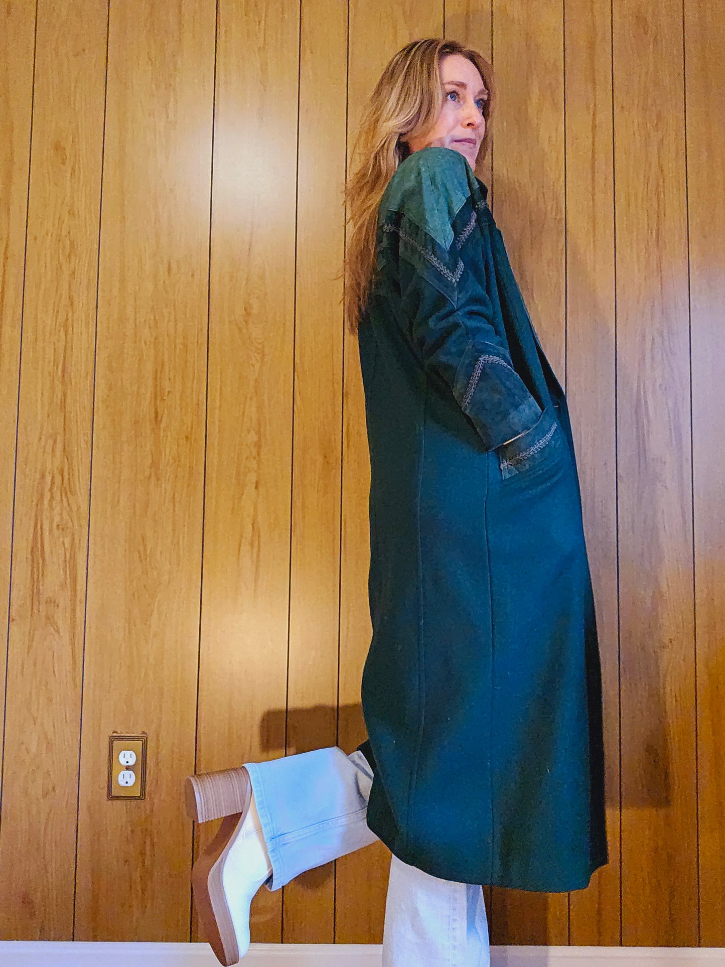 1980s David Benjamin Green Wool & Suede Leather Duster (M/L)