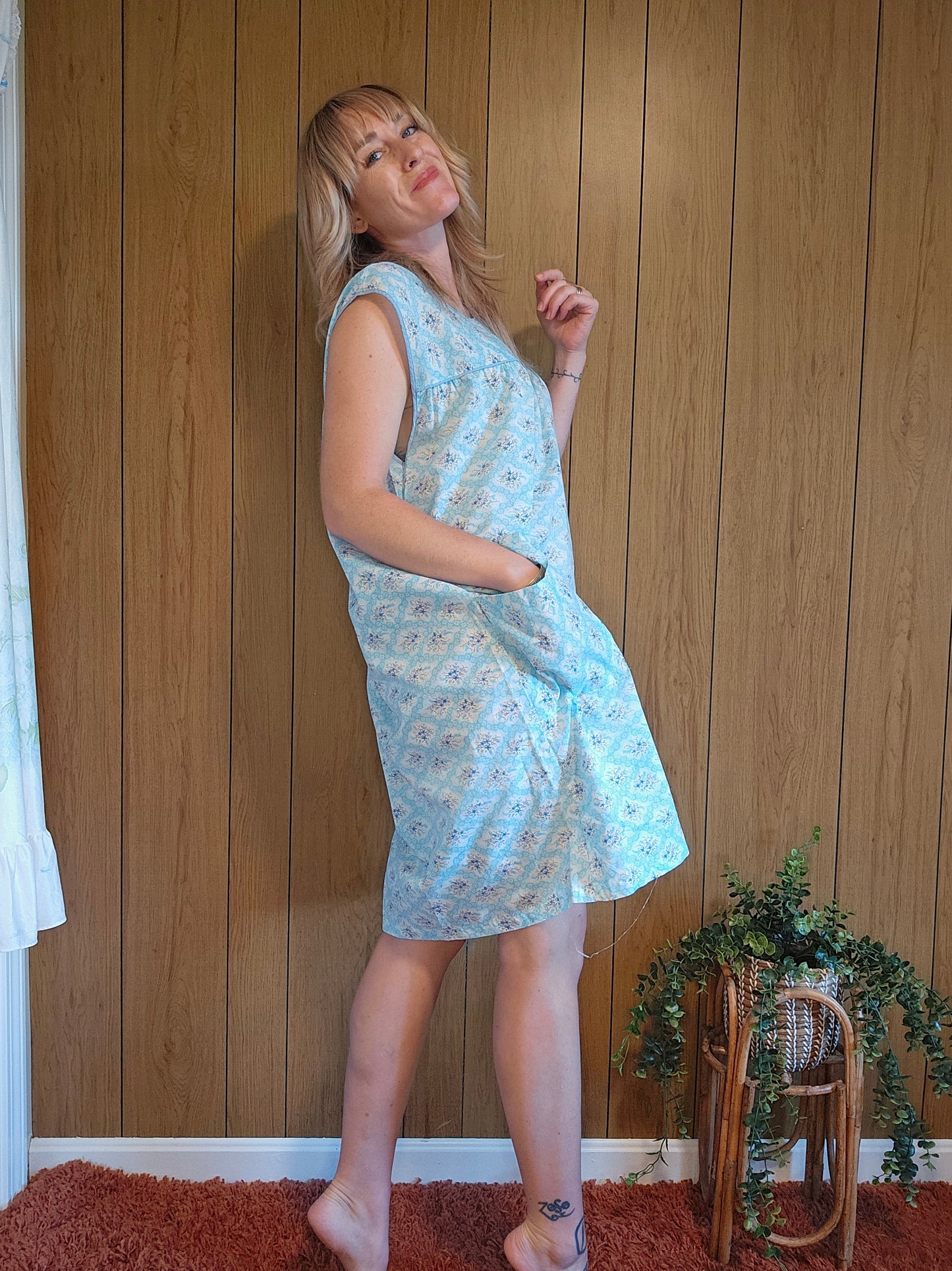 60s Blue Nightie/Sleep Dress (L)