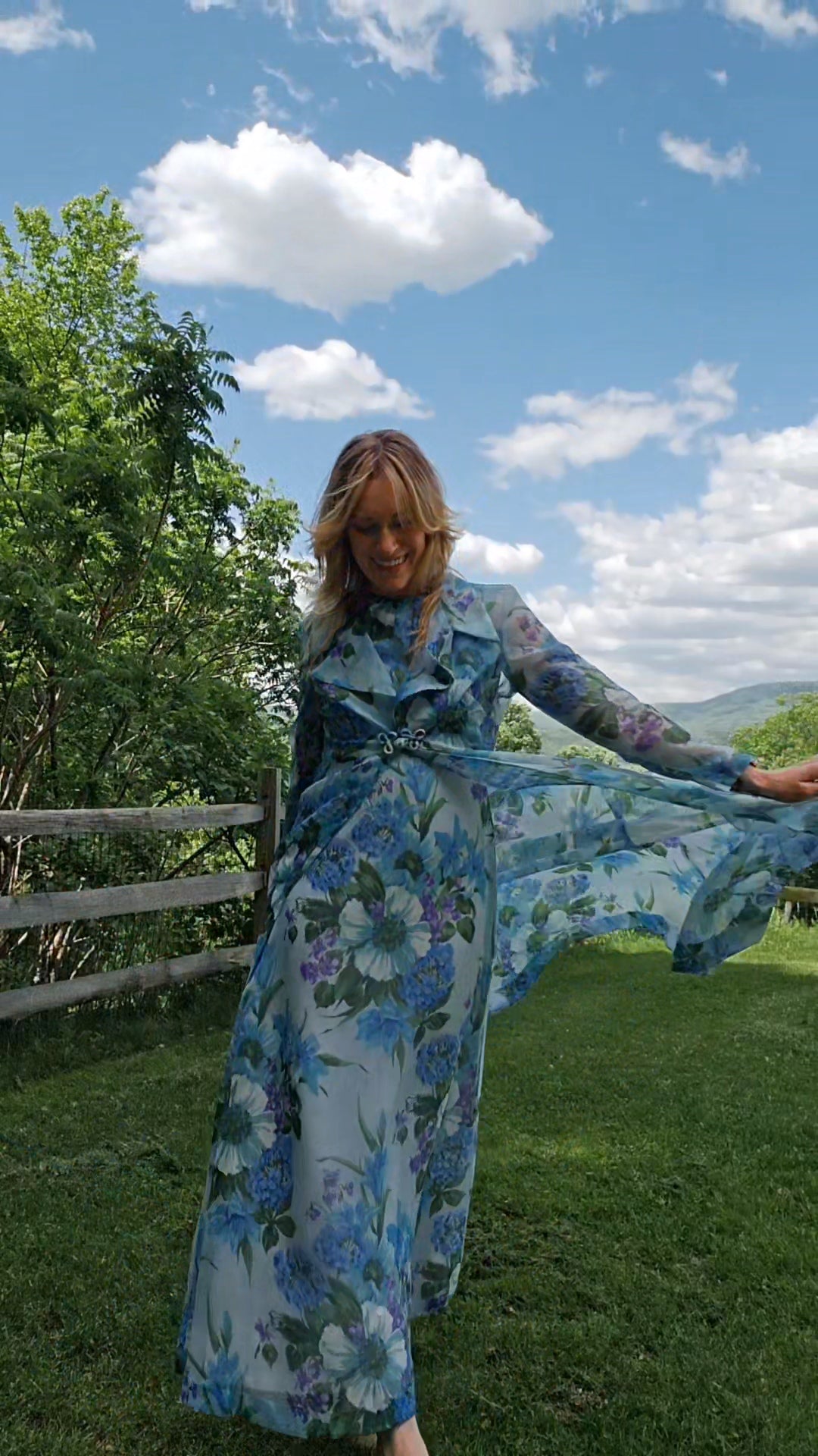 60s/70s Dreamy Floral Dress & Overlay Set (M)