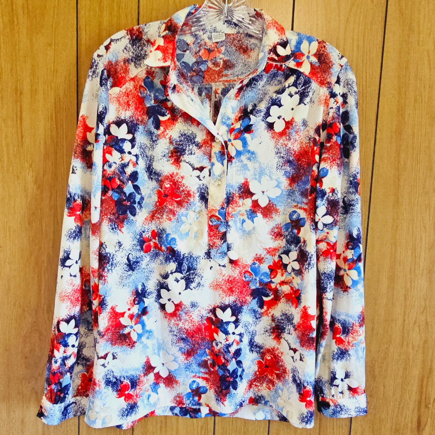 70s/80s Red White Blue Floral Button Down (L)