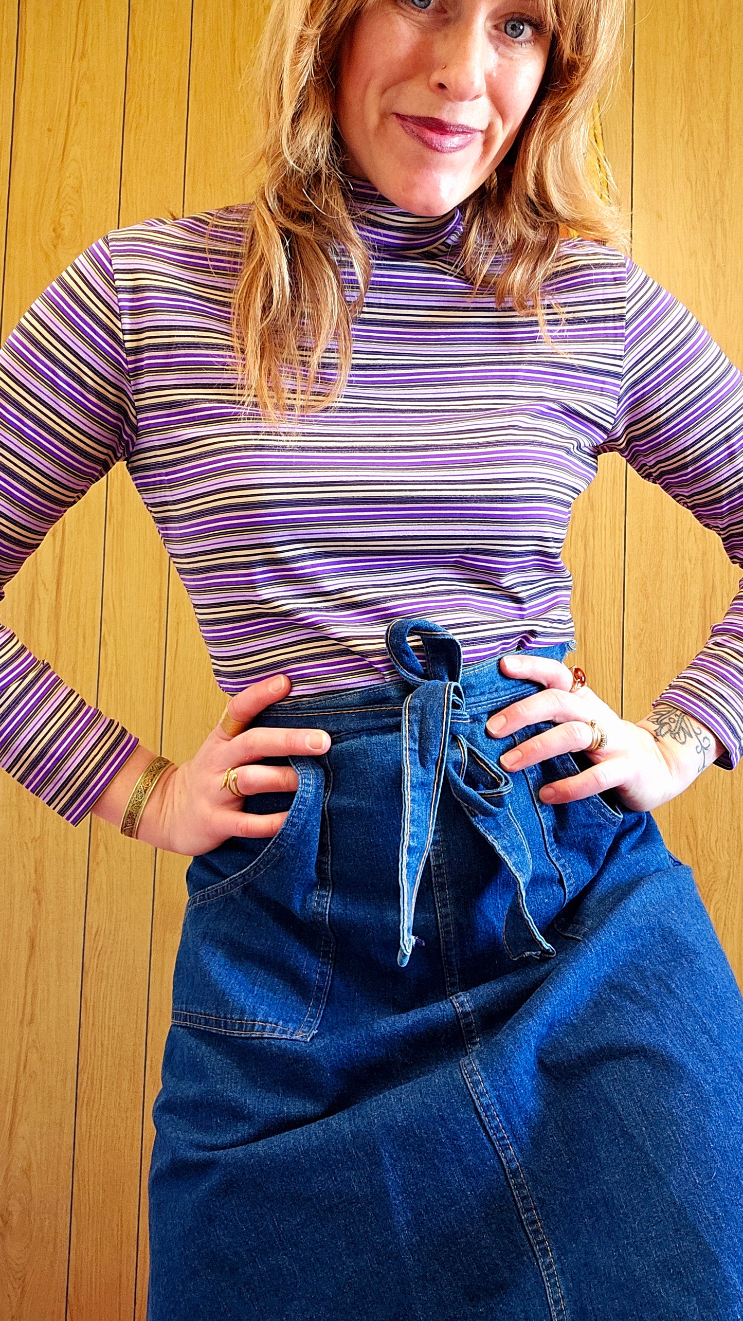 60s Purple Striped Gordon Mock Neck (S/M)