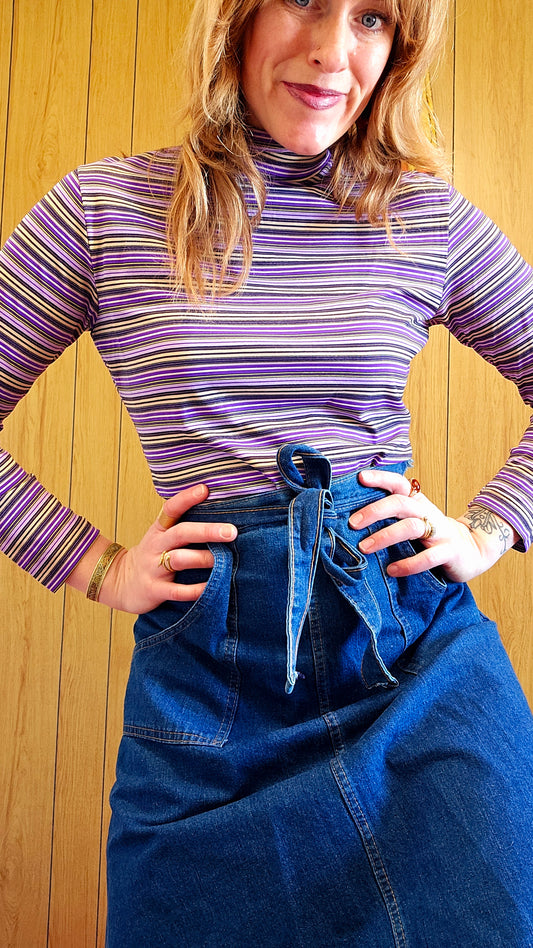 60s Purple Striped Gordon Mock Neck (S/M)