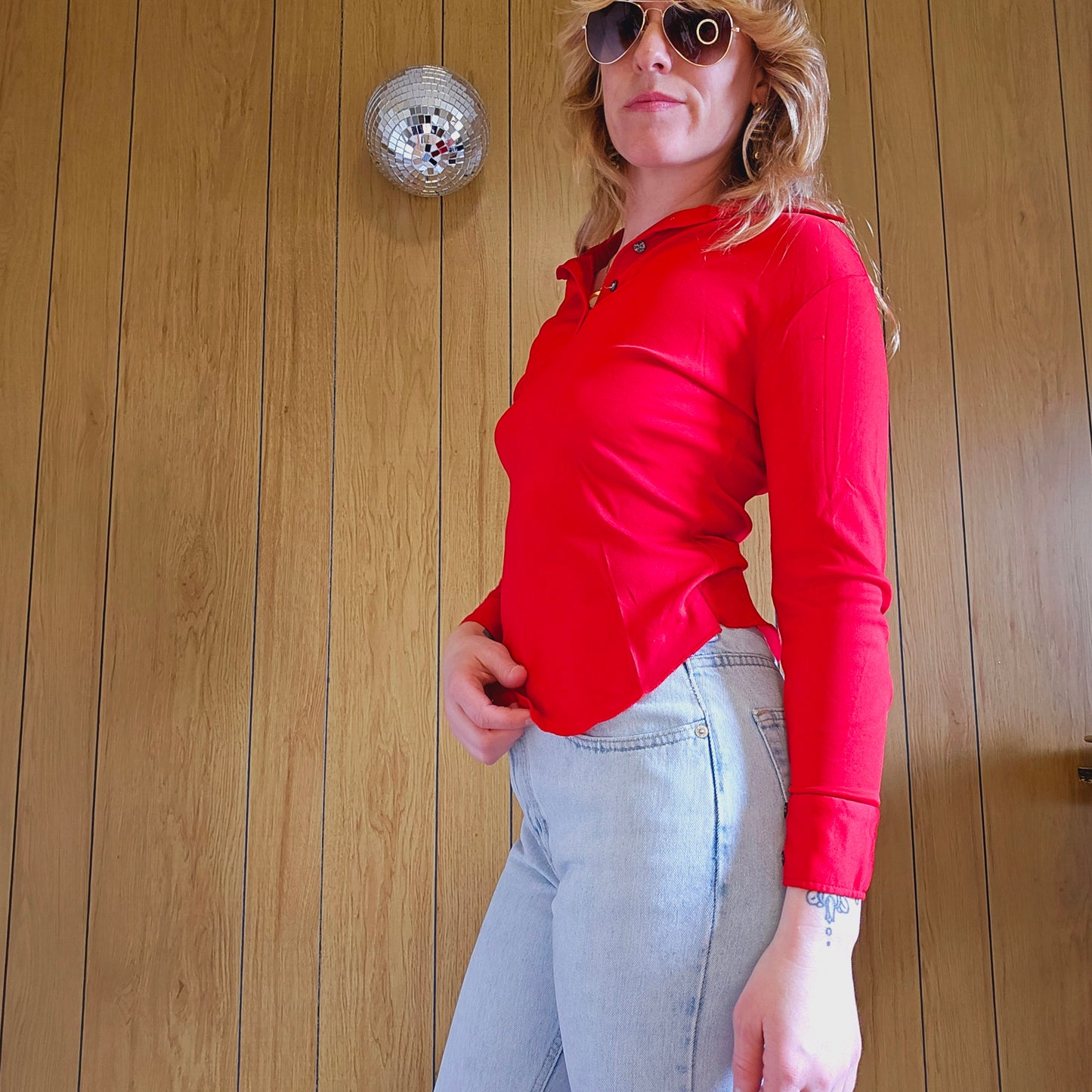 70s/80s Red Stretch Collar Top (XS/S)