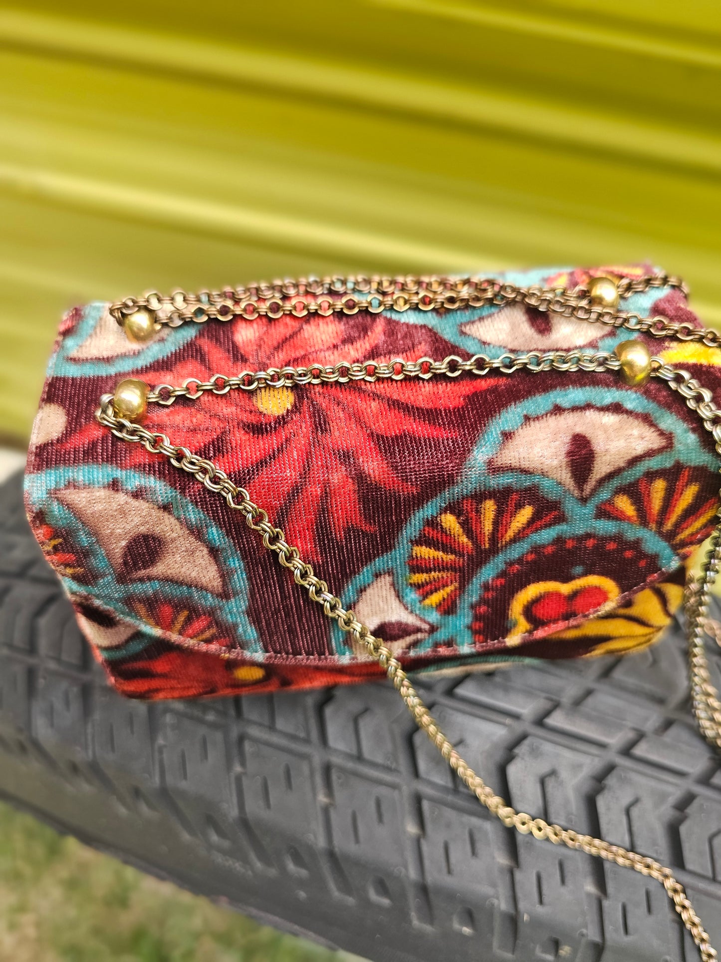 Vintage Velvety Purse w/ Chain Straps