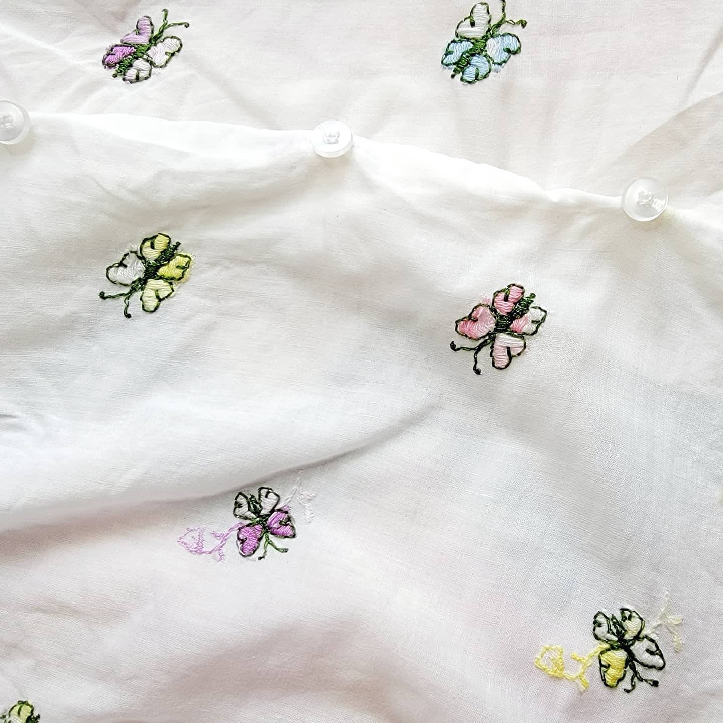 60s Rojay Butterfly Stitched 3/4 Sleeve Button Down Top