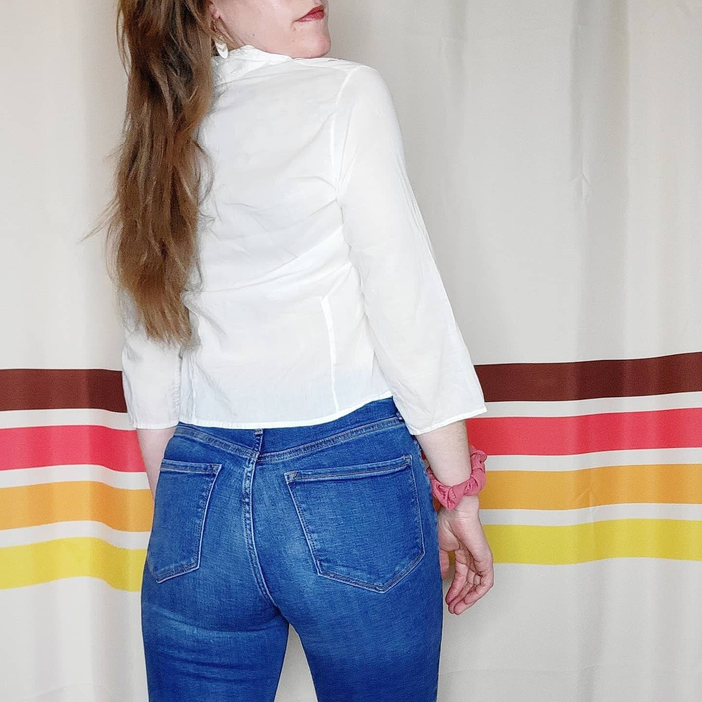 60s Rojay Butterfly Stitched 3/4 Sleeve Button Down Top