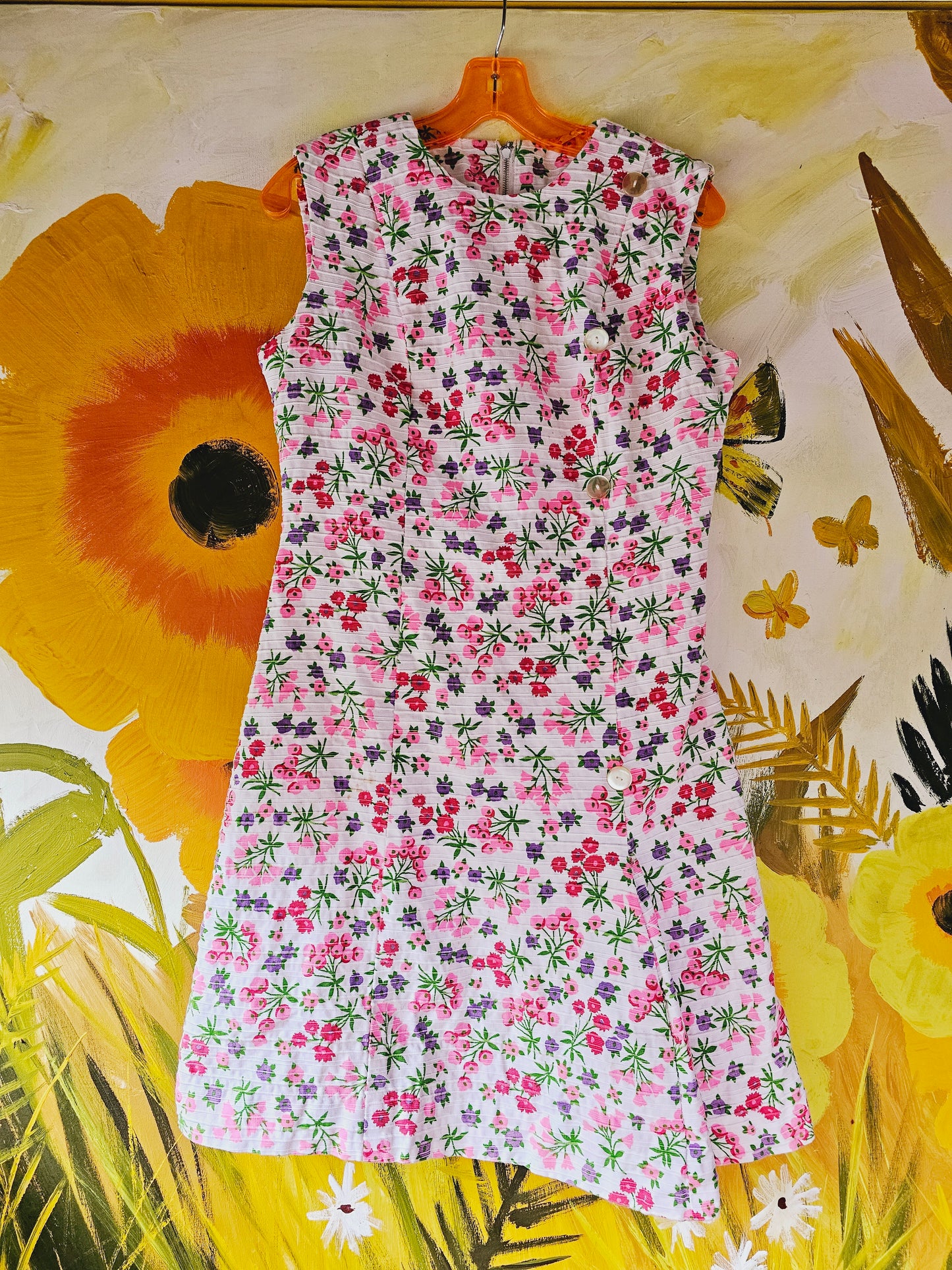 60s White & Floral Dress