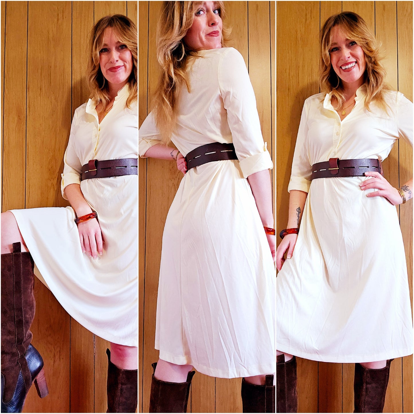 60s/70s Creamy White Dress (M/snugL)