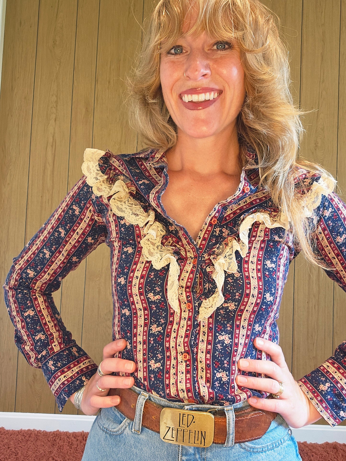 60s/70s Panhandle Slim Lace Trimmed Button Down (S)