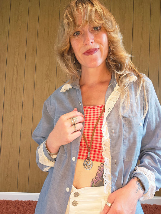 70s JcPenney Lace Edged Button Down (Masc M/Femme L)