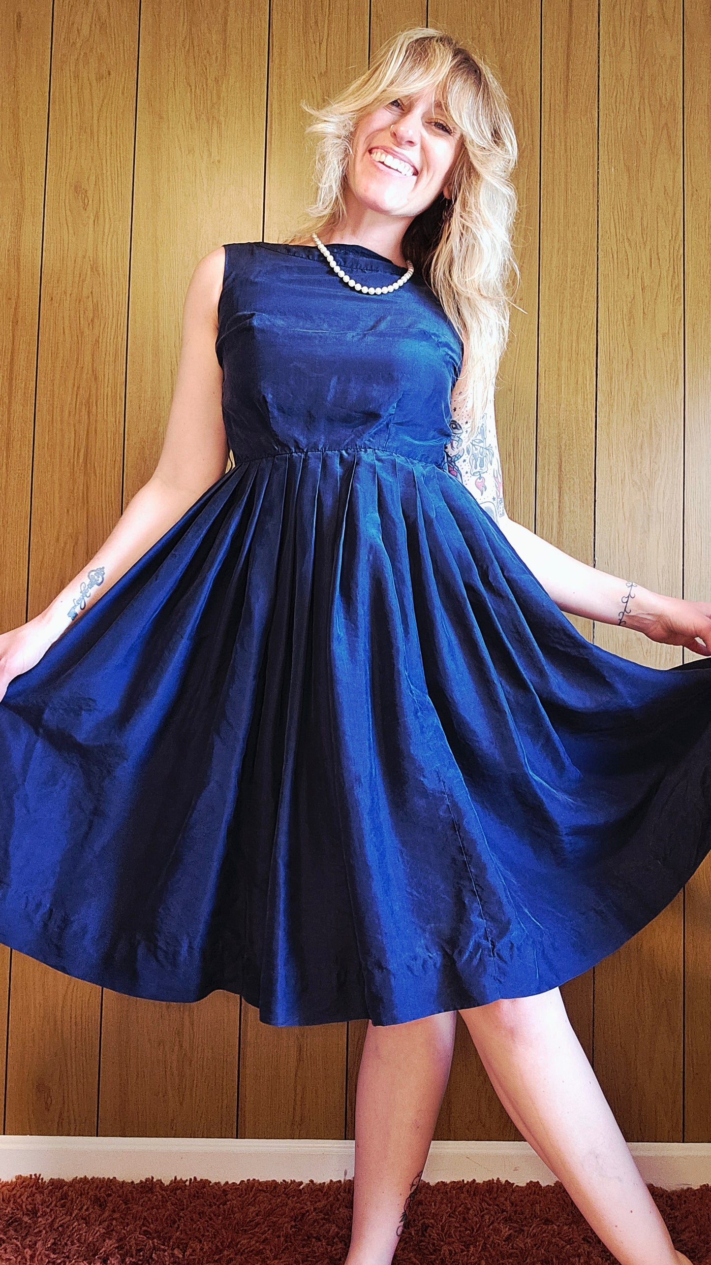 50s/60s Navy Blue Dress (XS/S)