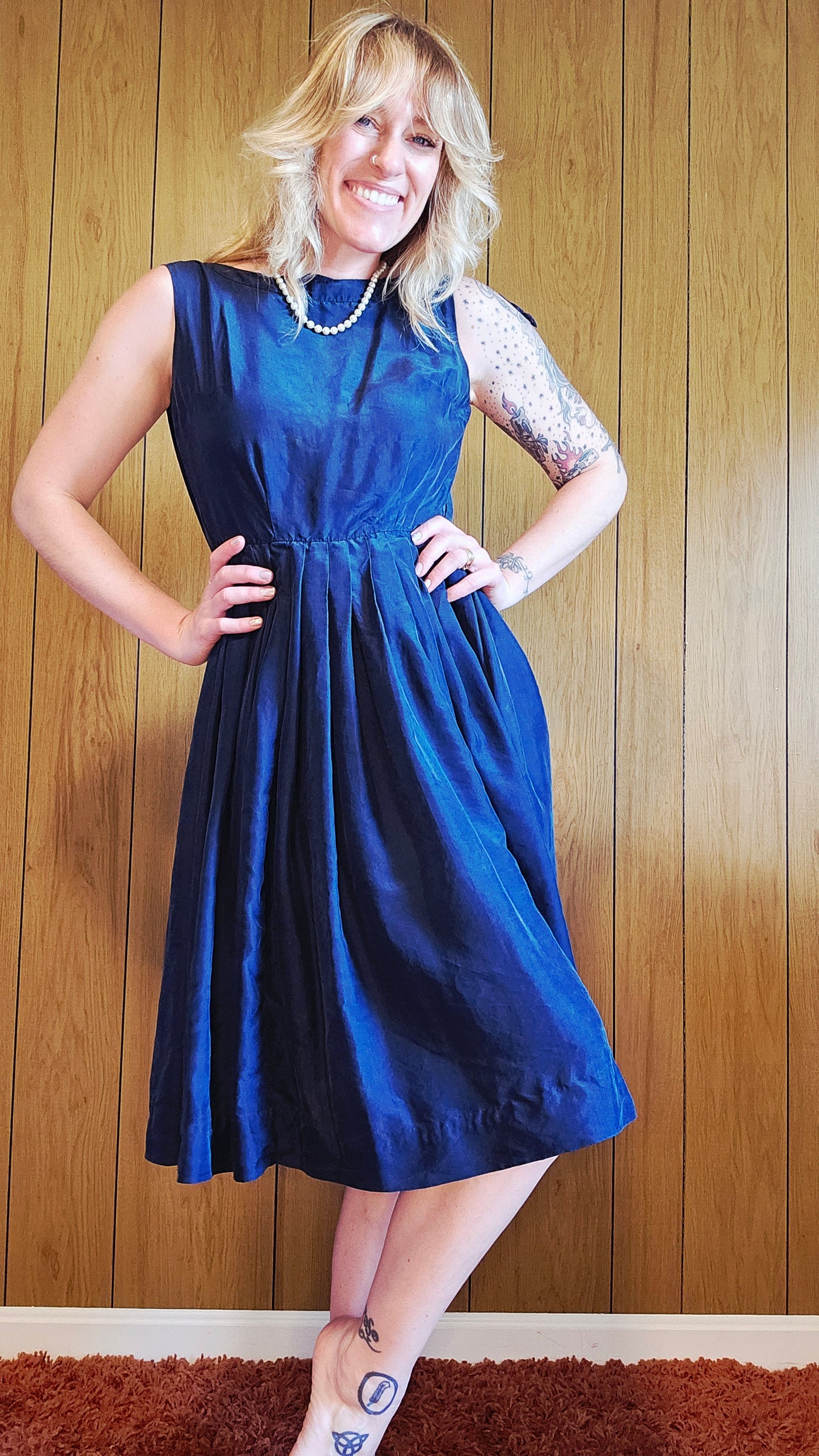 50s/60s Navy Blue Dress (XS/S)