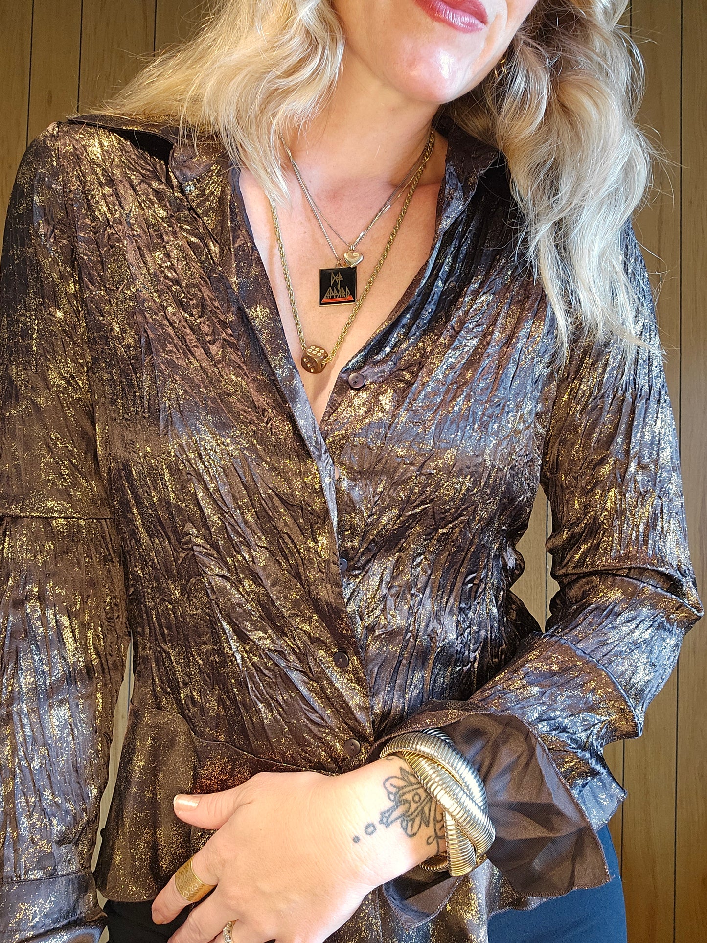 90s/Y2K Black & Gold Foiled Top (S)