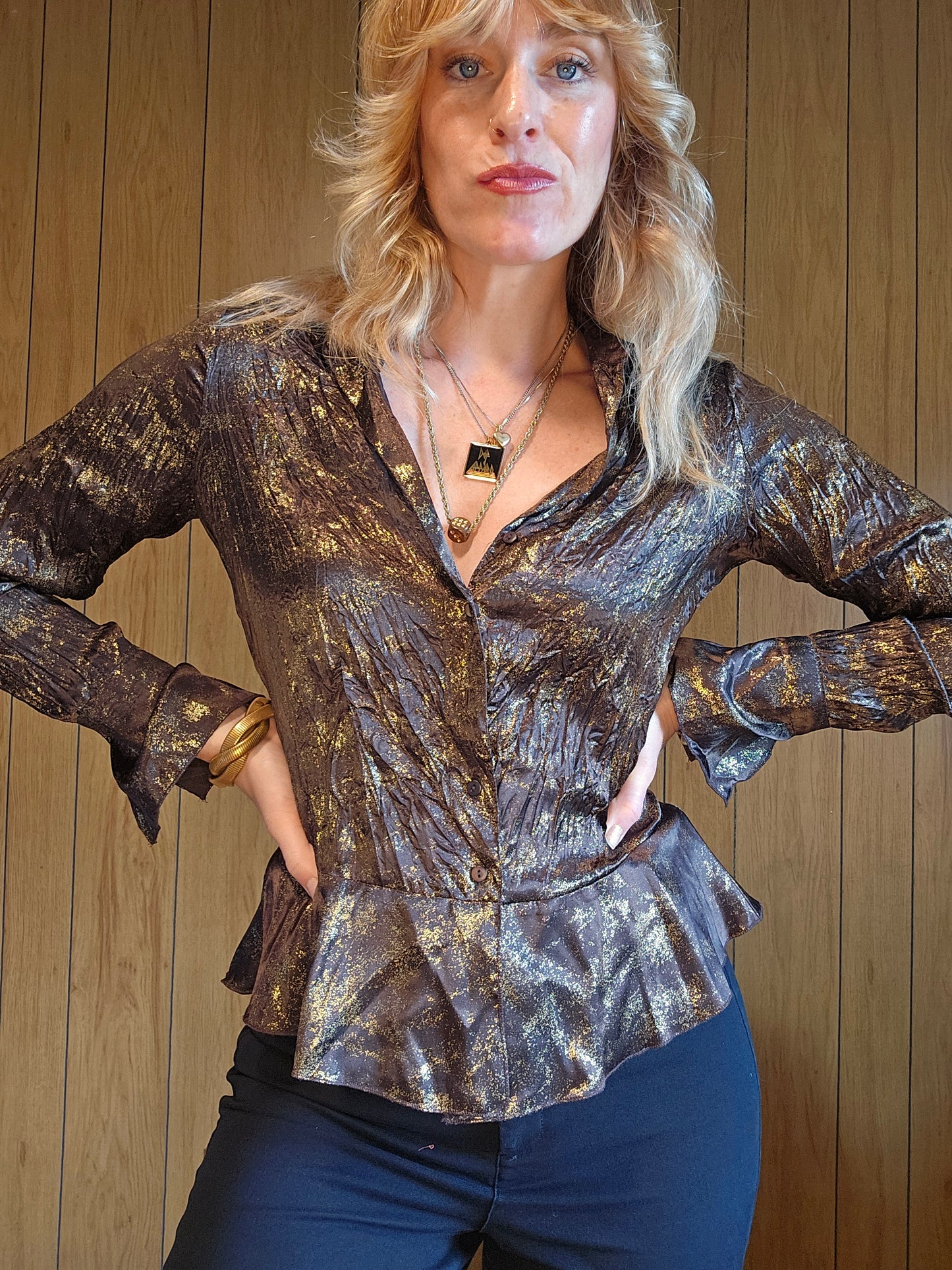 90s/Y2K Black & Gold Foiled Top (S)