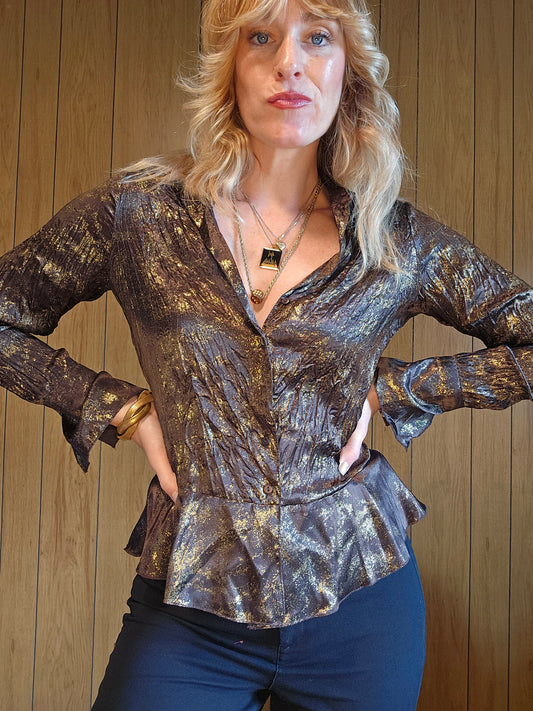 90s/Y2K Black & Gold Foiled Top (S)