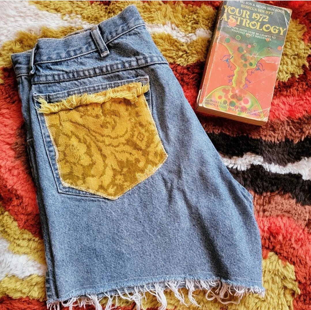 Reworked Vintage Wrangler Shorts w/ Towel Embellishment (L)