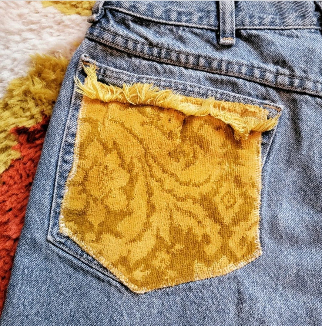 Reworked Vintage Wrangler Shorts w/ Towel Embellishment (L)