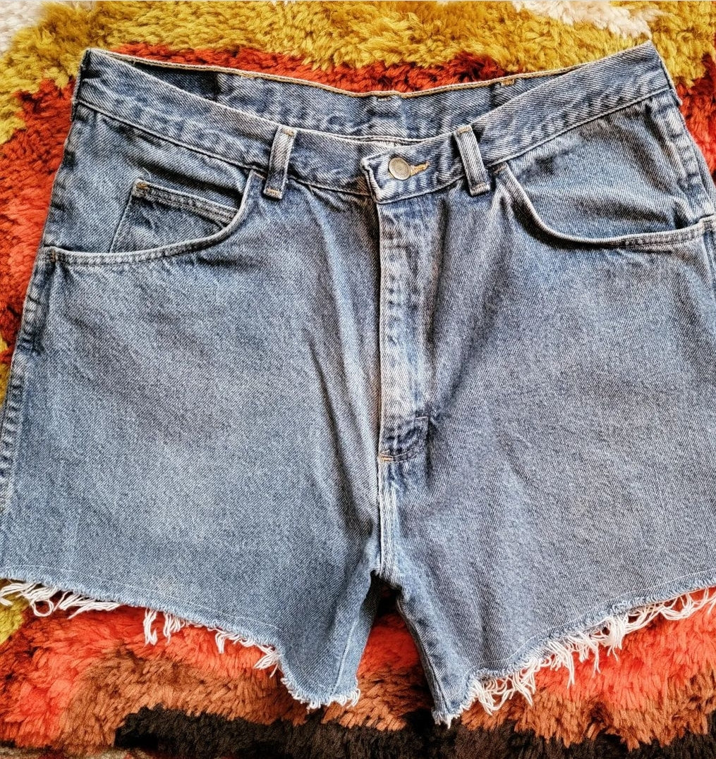 Reworked Vintage Wrangler Shorts w/ Towel Embellishment (L)