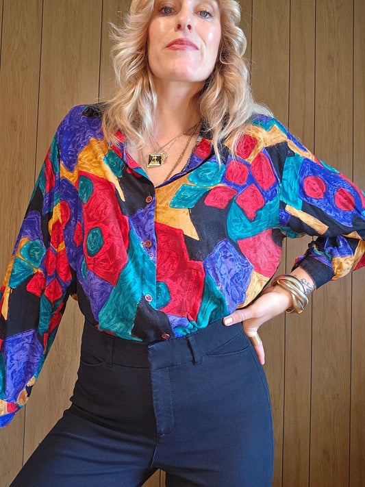 80s Abstract Vibrant Blouse (S-1X)