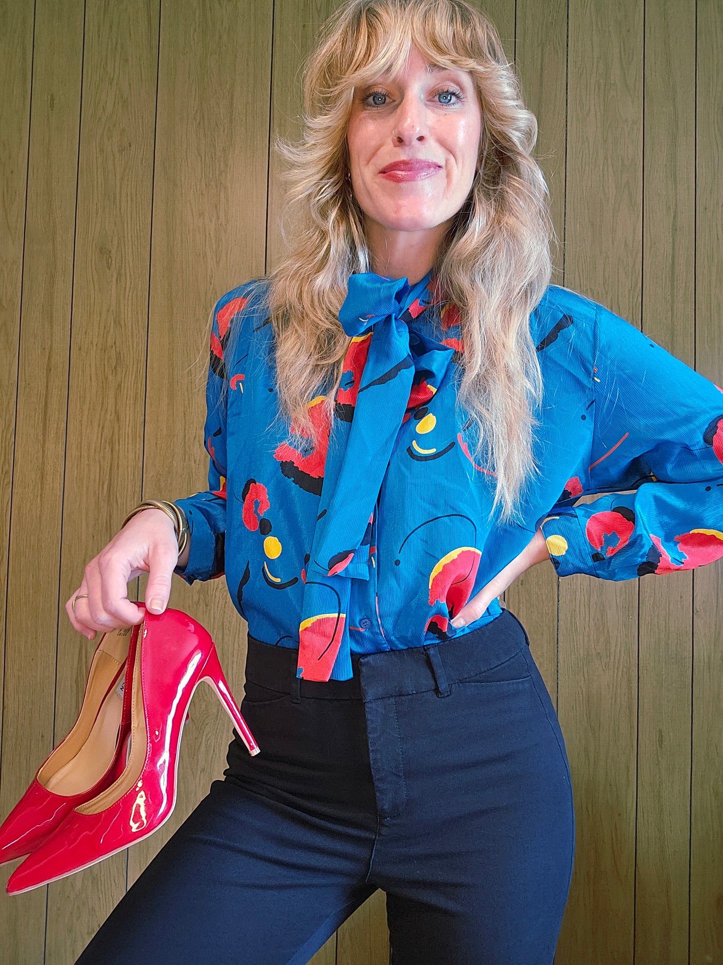 80s Chicti Tie Neck Blouse (M/L)