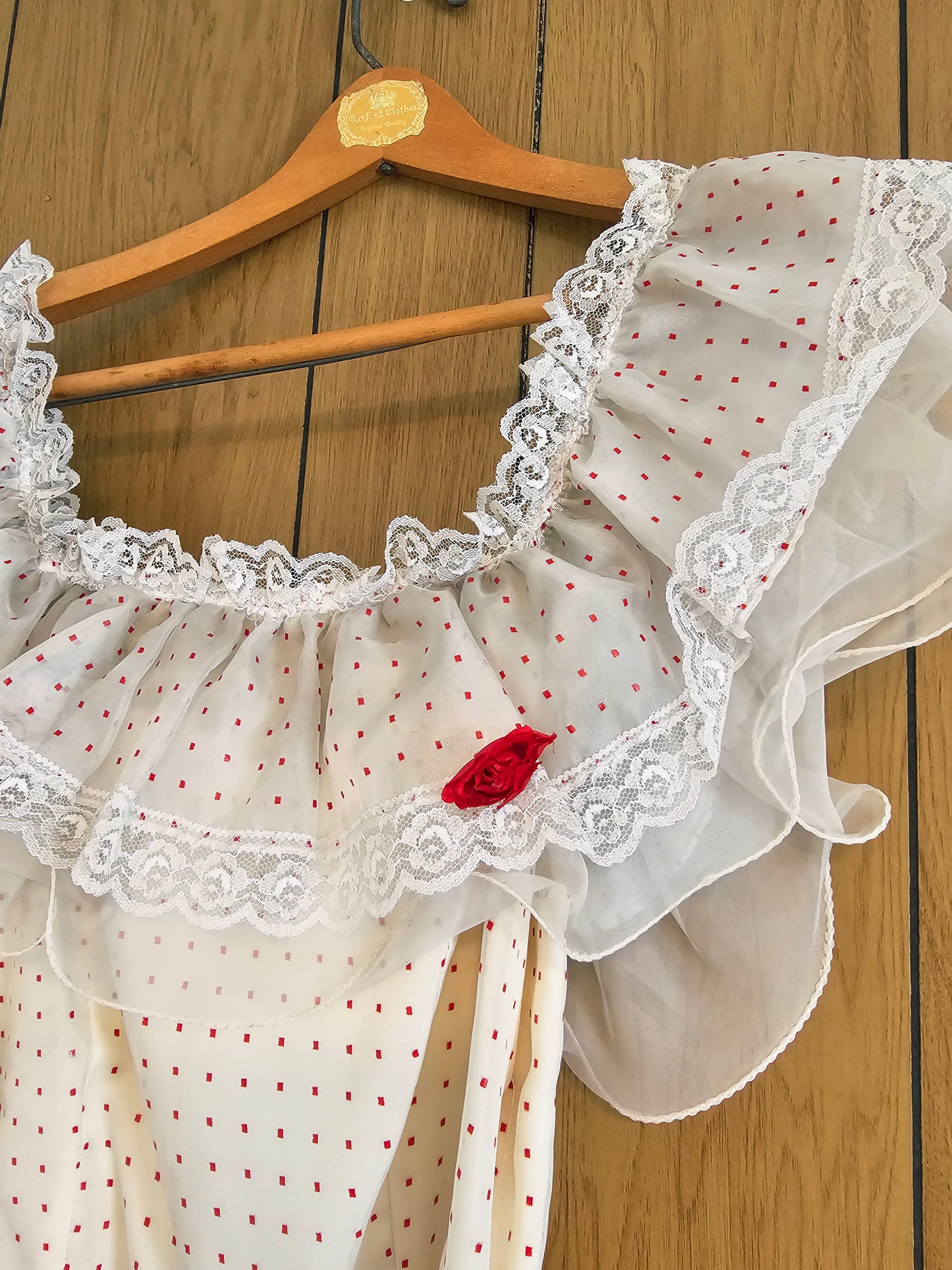 70s Romantic Red & White Dress (M)