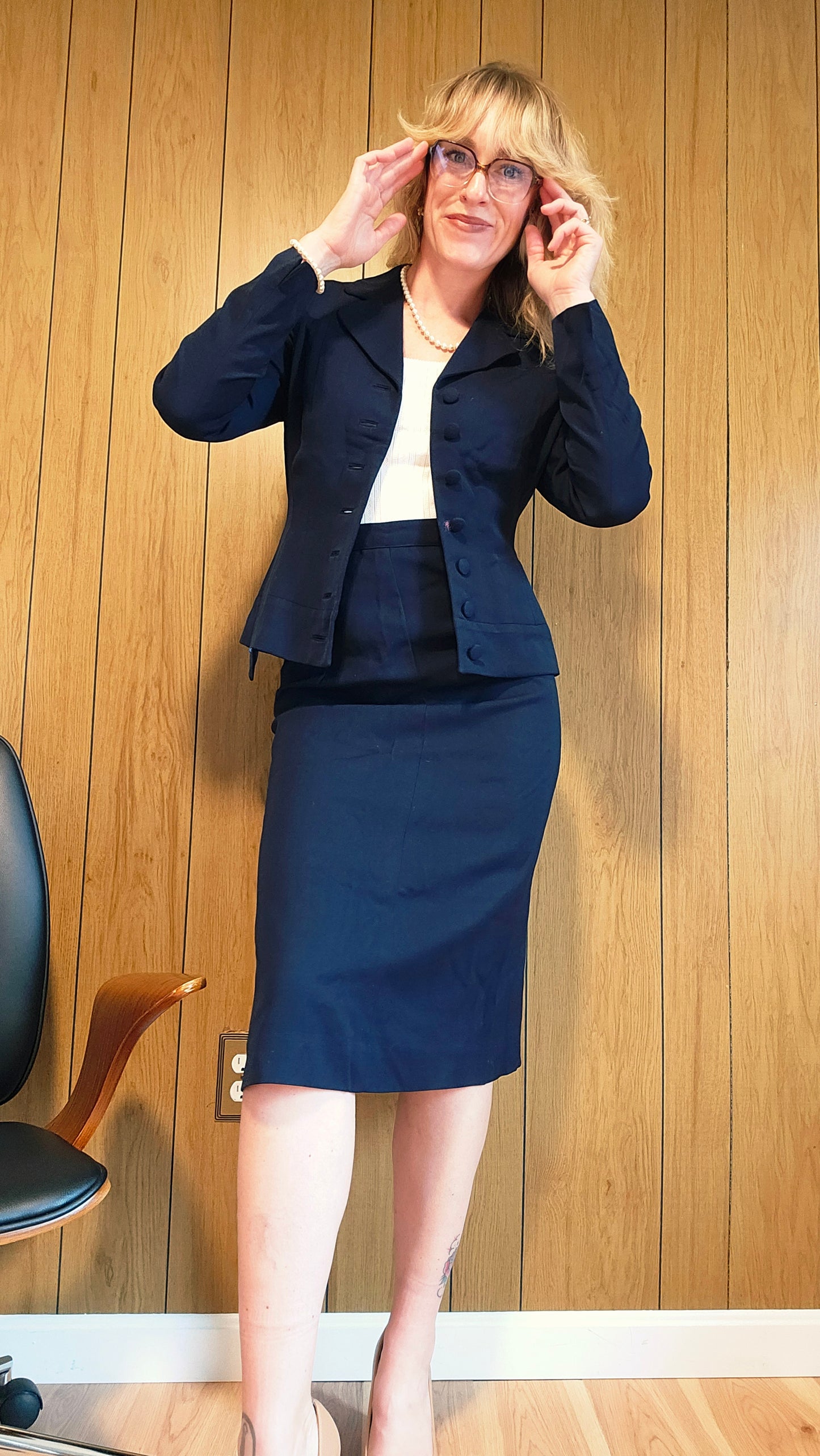 1950s Navy Blue Skirt Suit (XS/S)