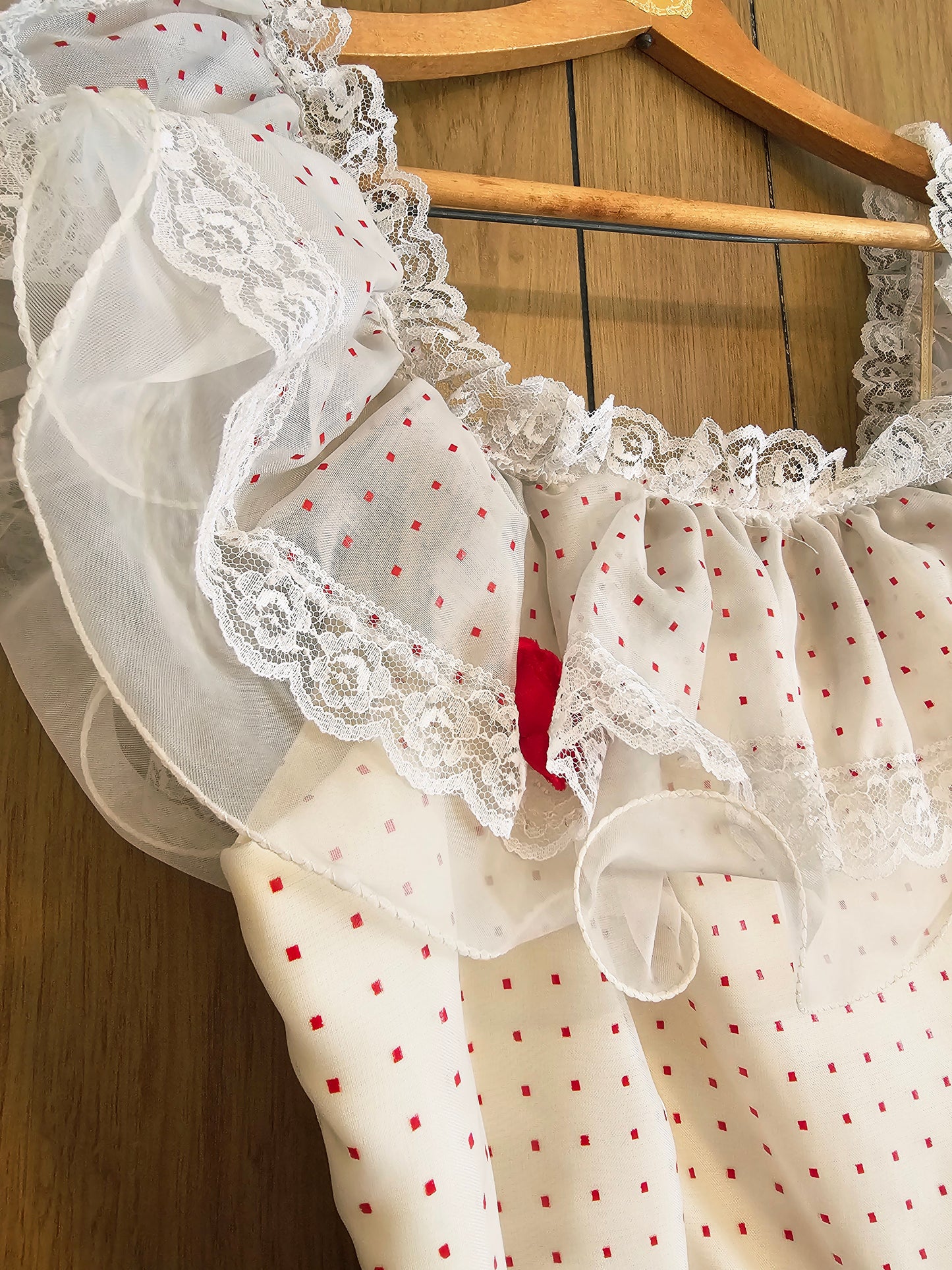 70s Romantic Red & White Dress (M)