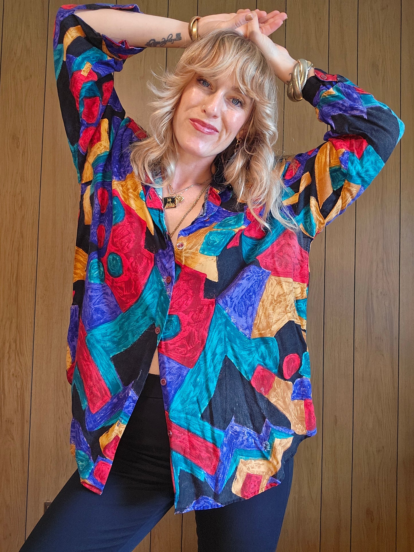 80s Abstract Vibrant Blouse (S-1X)