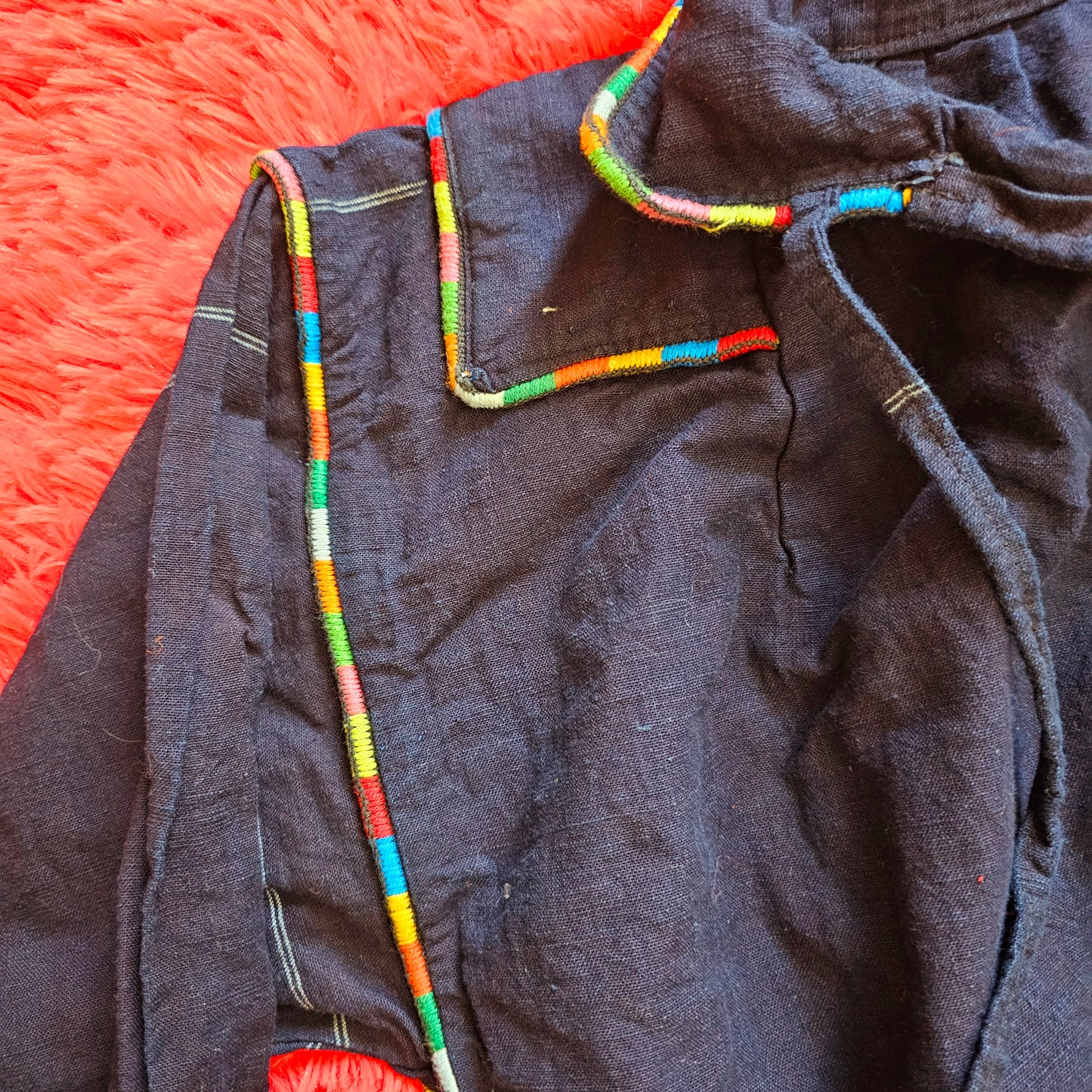 60s Navy Blue Dress with Rainbow Embroidery (M/L)