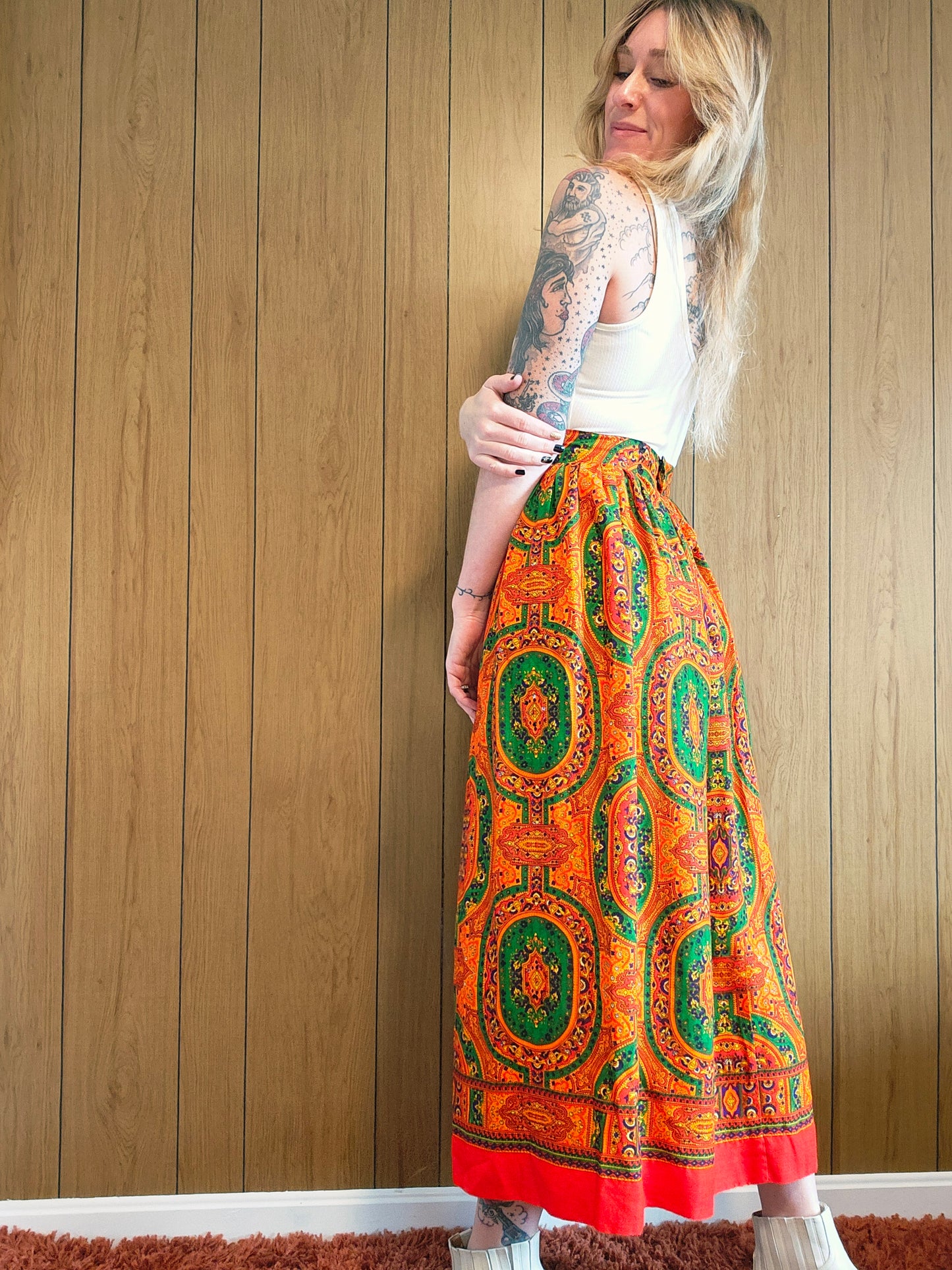 60s/70s Psychedelic Maxi Skirt (XS/S)