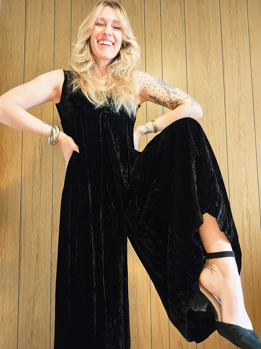 60s Jane Martin Velvet Pantalones Jumpsuit (XS/S)