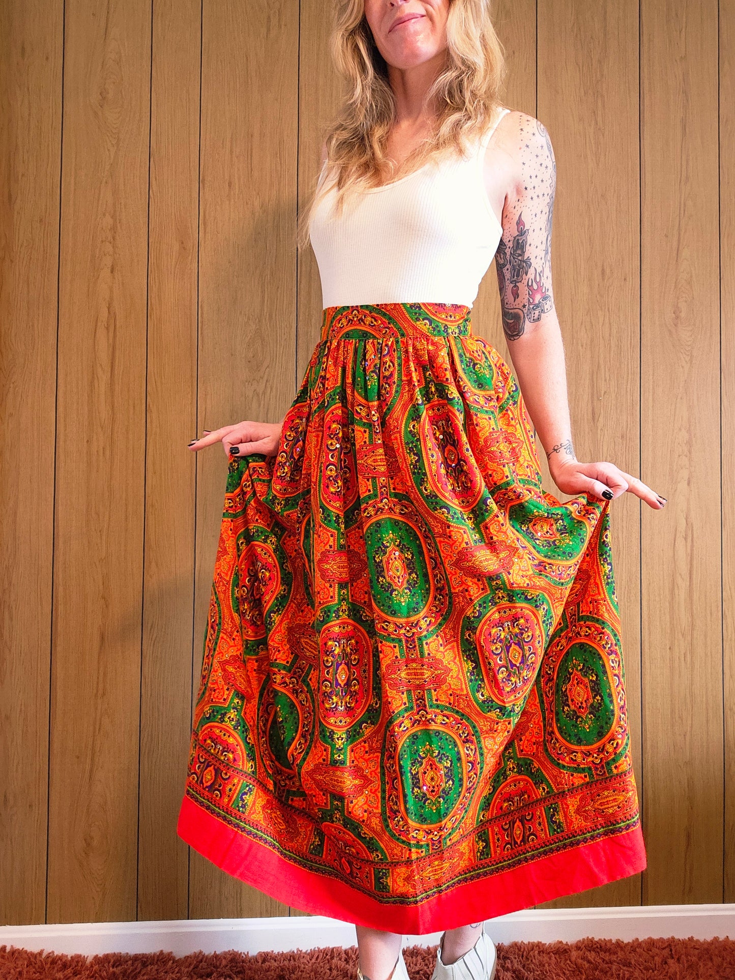60s/70s Psychedelic Maxi Skirt (XS/S)