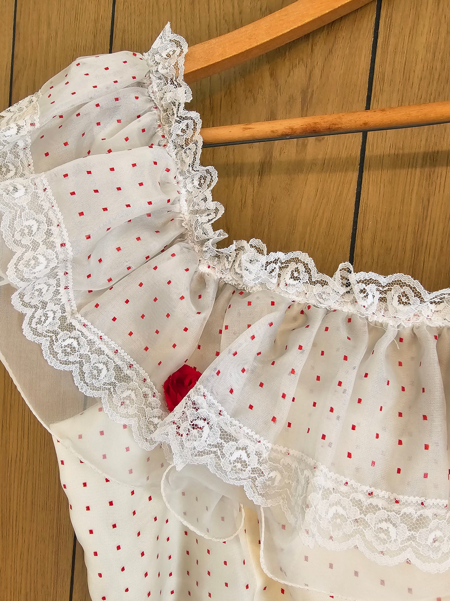 70s Romantic Red & White Dress (M)