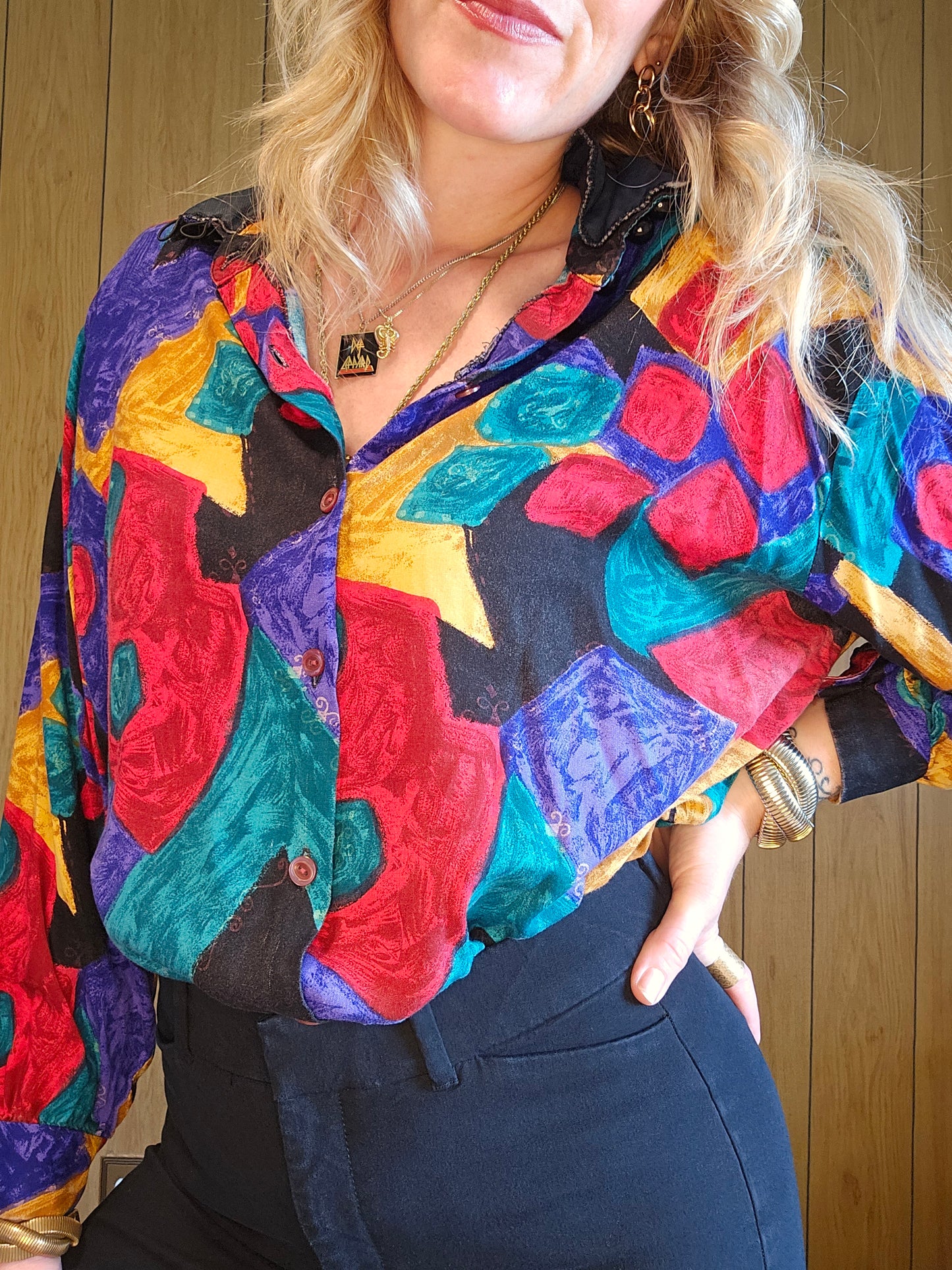 80s Abstract Vibrant Blouse (S-1X)