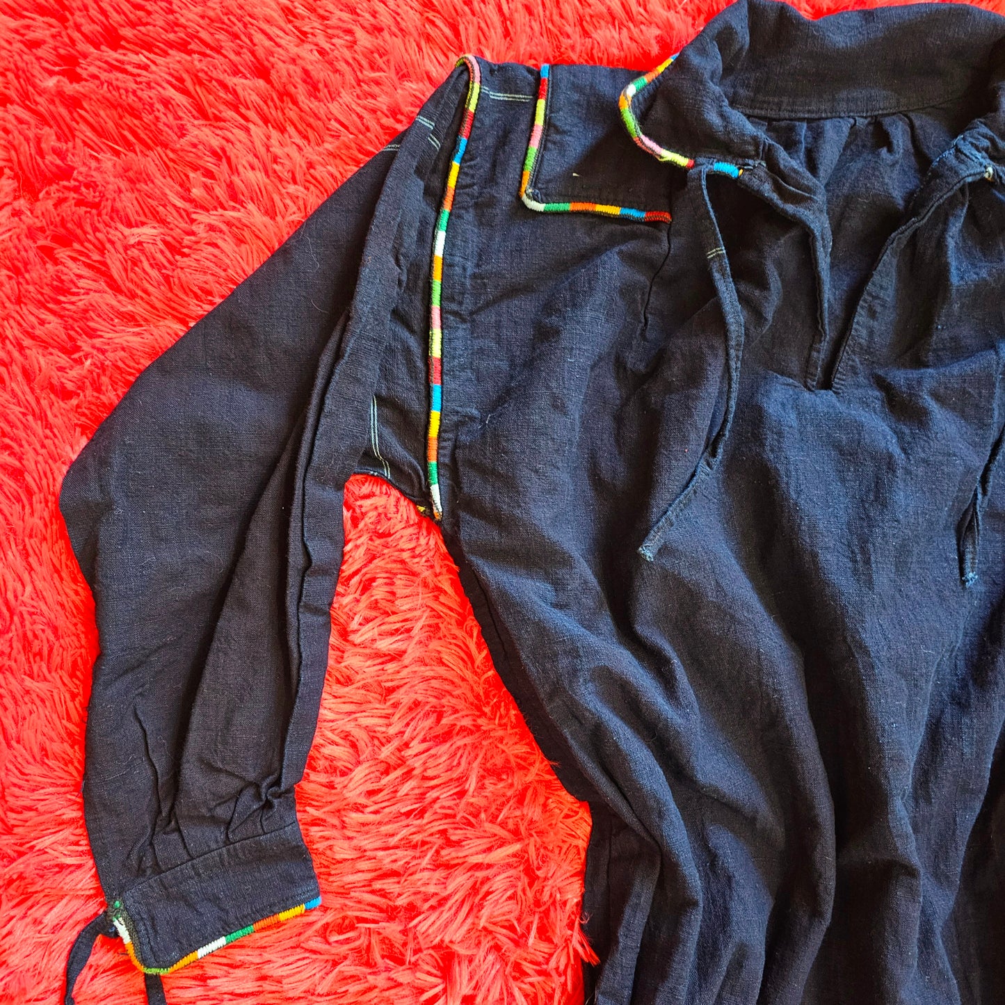60s Navy Blue Dress with Rainbow Embroidery (M/L)