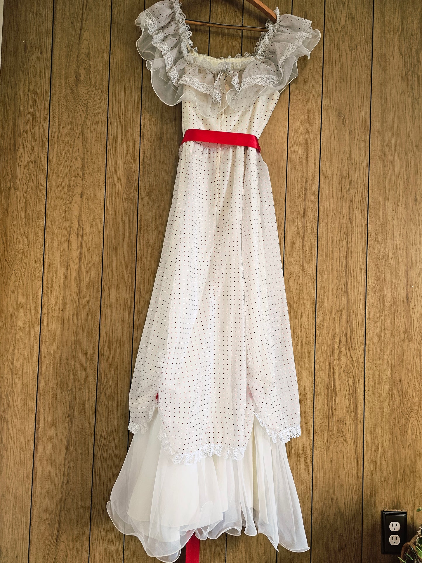 70s Romantic Red & White Dress (M)