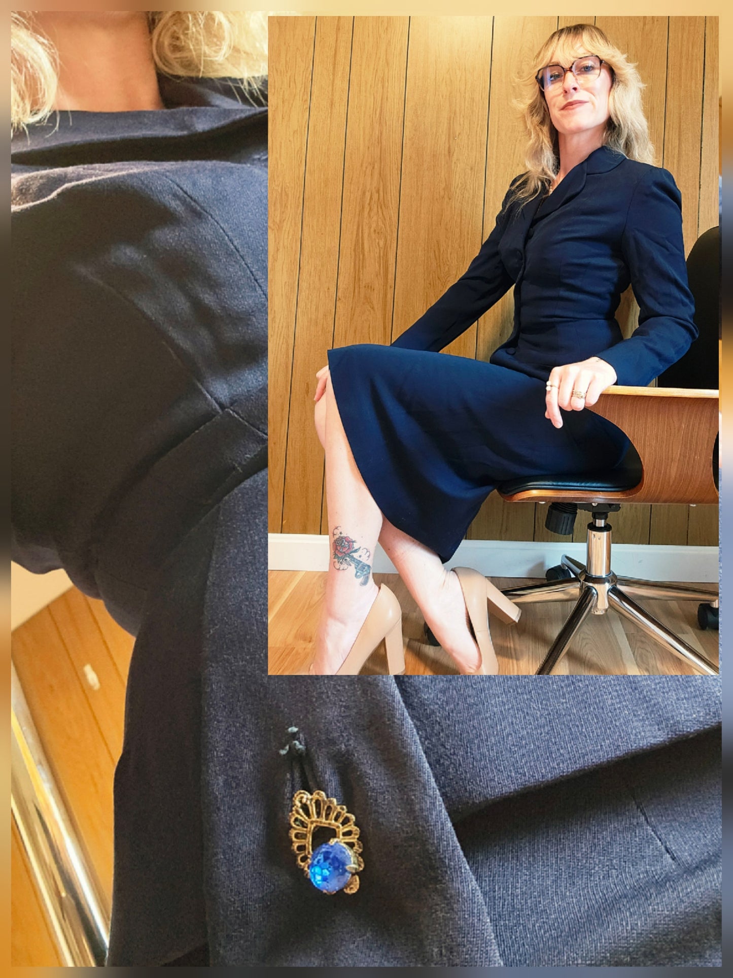 1950s Navy Blue Skirt Suit (XS/S)