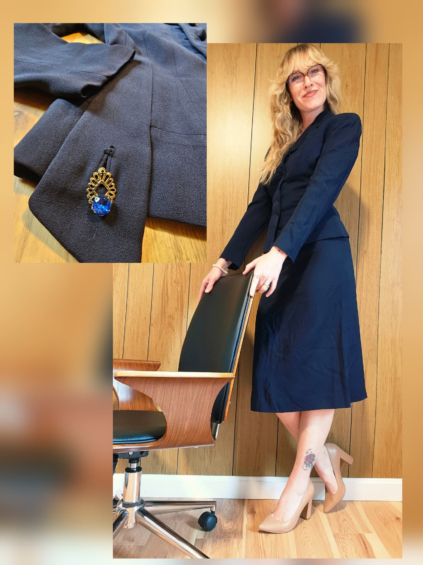 1950s Navy Blue Skirt Suit (XS/S)
