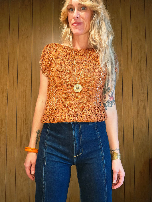60s Suede Leather Knit Top (M)