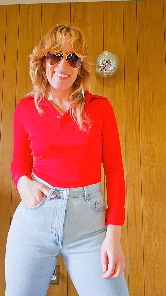 70s/80s Red Stretch Collar Top (XS/S)