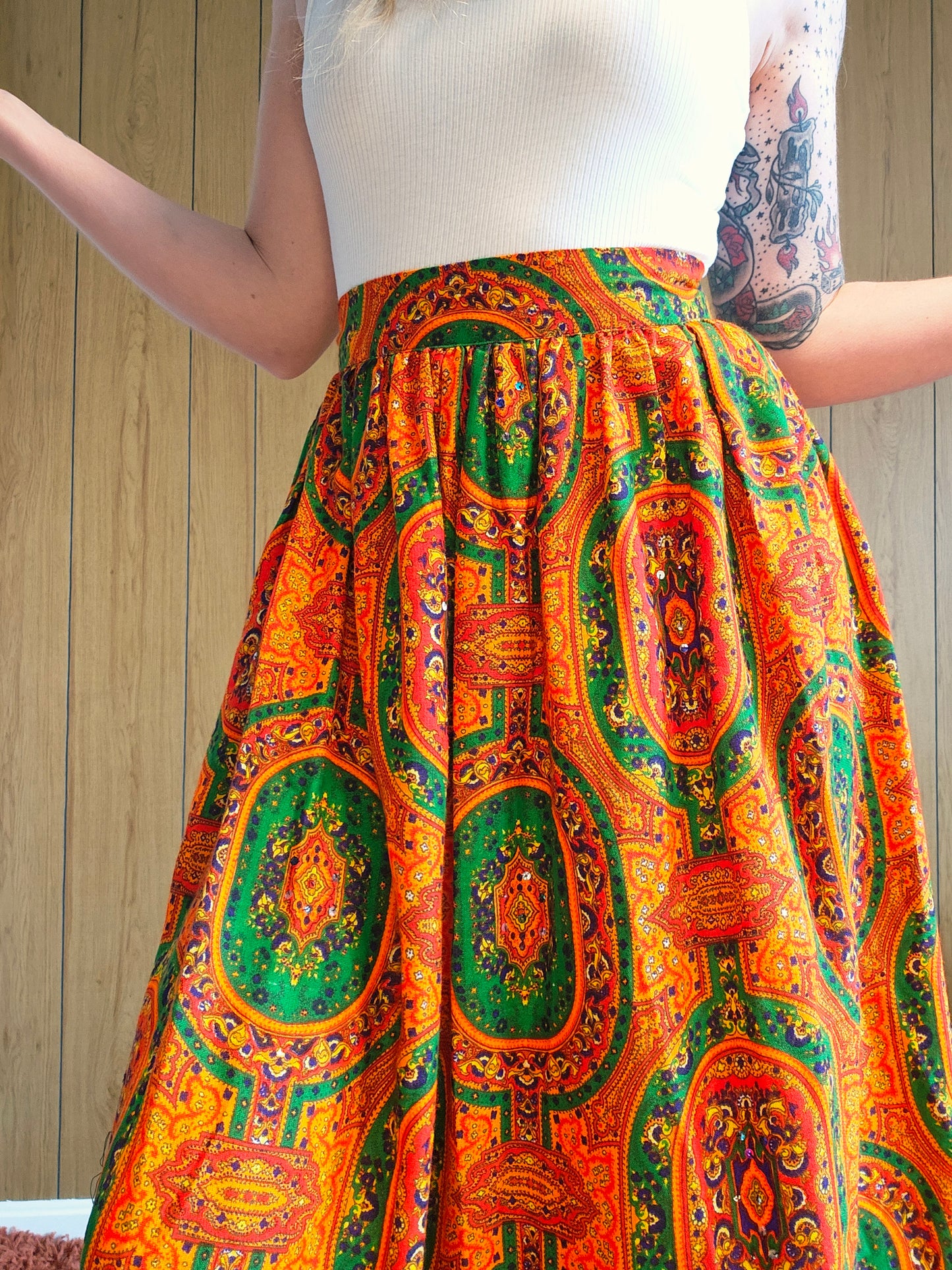 60s/70s Psychedelic Maxi Skirt (XS/S)