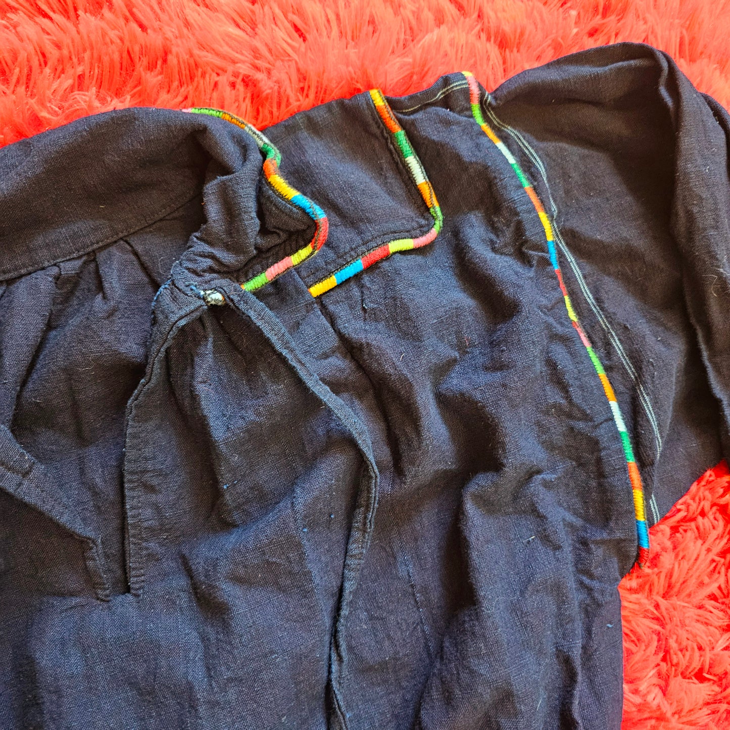 60s Navy Blue Dress with Rainbow Embroidery (M/L)