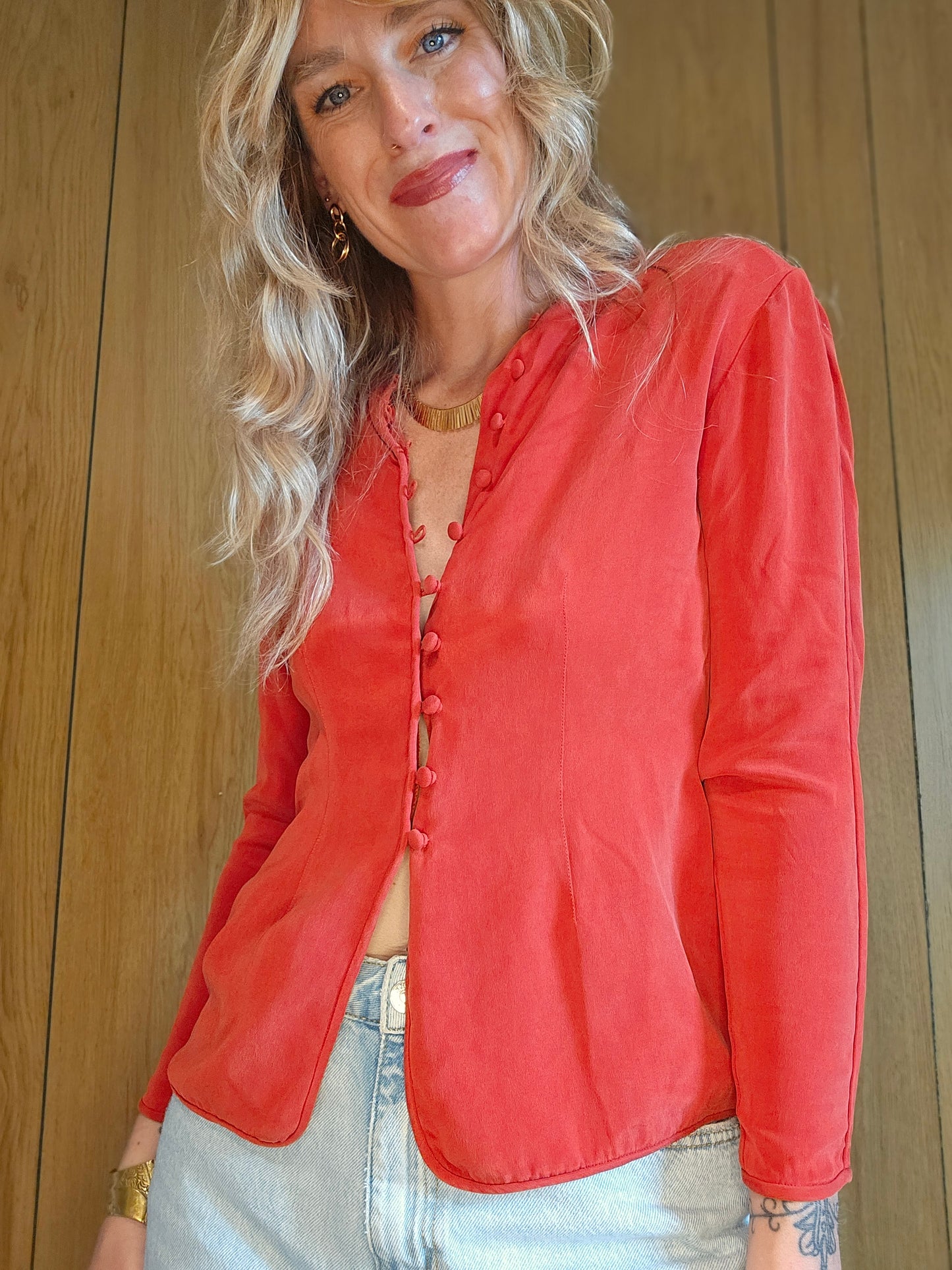 90s Fabric Button Down Top (S)