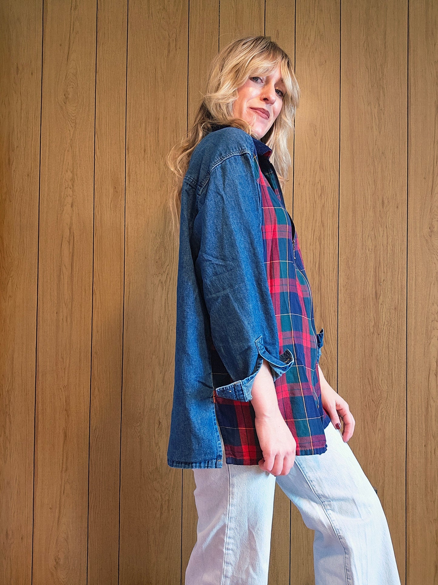 90s/Y2K Plaid Full Zip Top (XL)