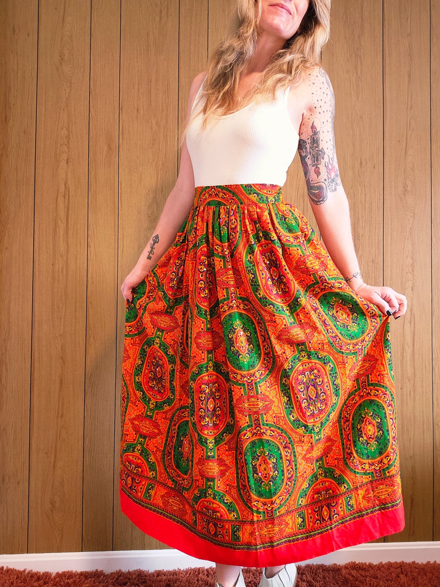 60s/70s Psychedelic Maxi Skirt (XS/S)