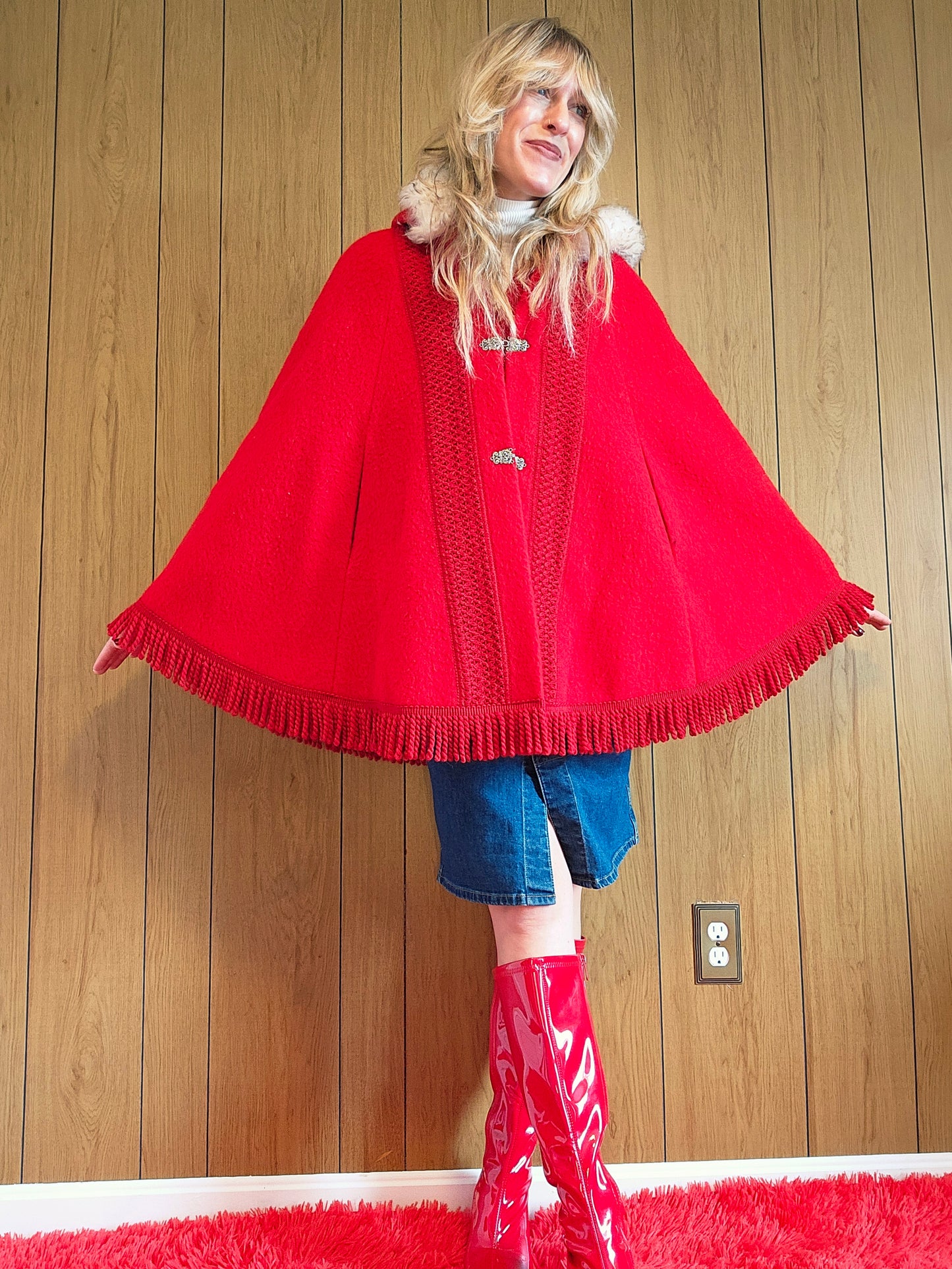 70s Nordic Fjord Fashion Hooded Cape Cloak (OS)