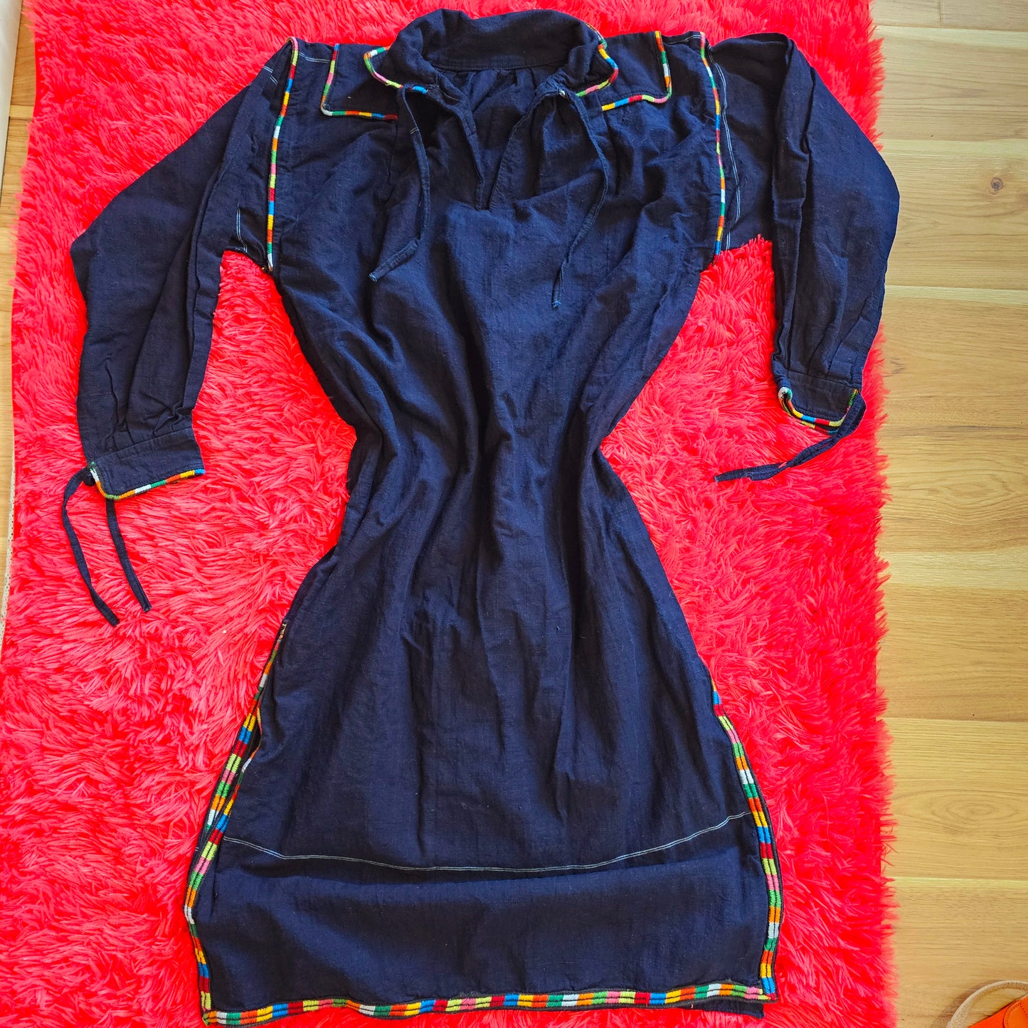 60s Navy Blue Dress with Rainbow Embroidery (M/L)